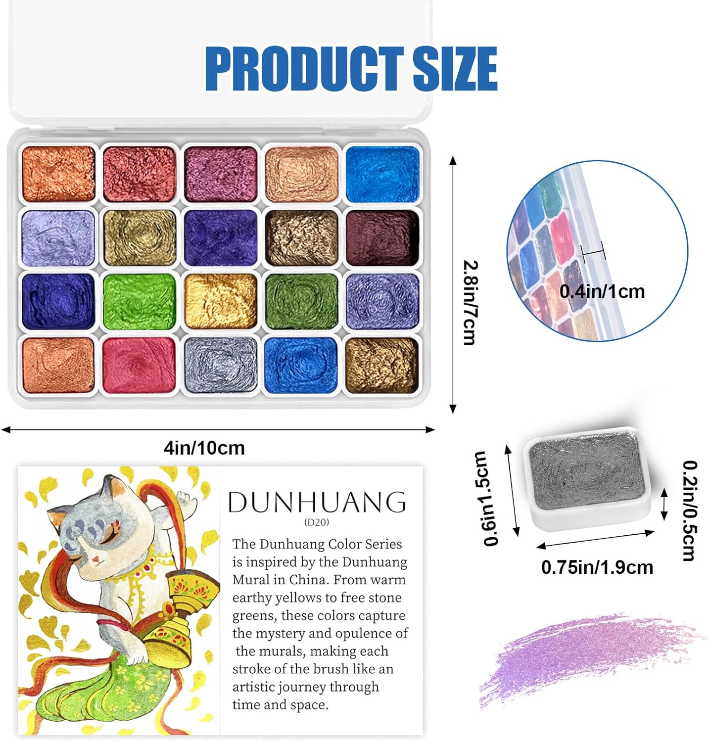 CraftyManor Mini Forestry Shifting Watercolor Painting Set, 20 Color Shifting Watercolor Paint Kit, Shimmer Metallic Watercolor Paints, Glitter Watercolor Paint, Solid, DunHuang Style