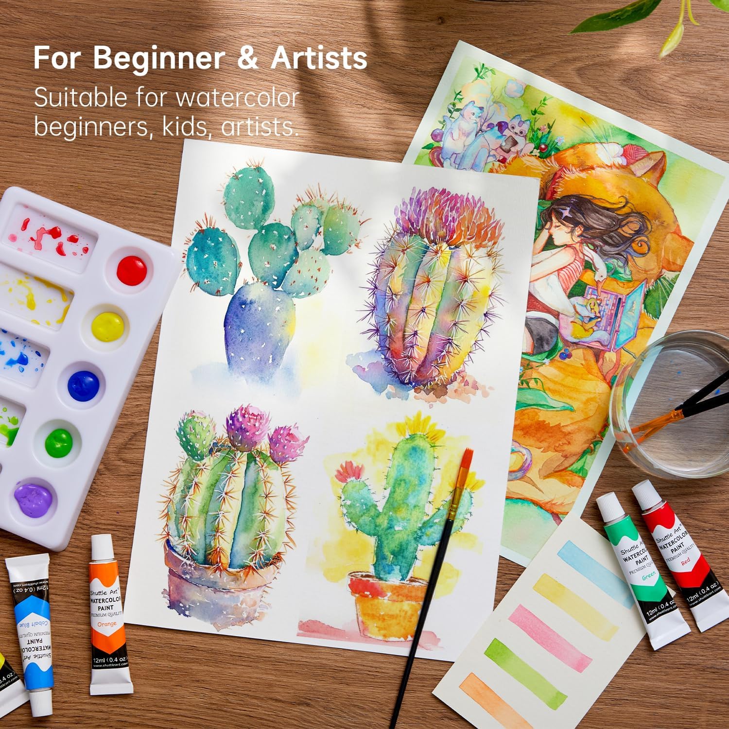 Shuttle Art Watercolor Paint Set, 15 Colors Watercolor Paint in Tubes (12ml Each) with 3 Brushes, Rich Pigments, Easy to Blend, Perfect for Kids, Artists, Beginners, Students