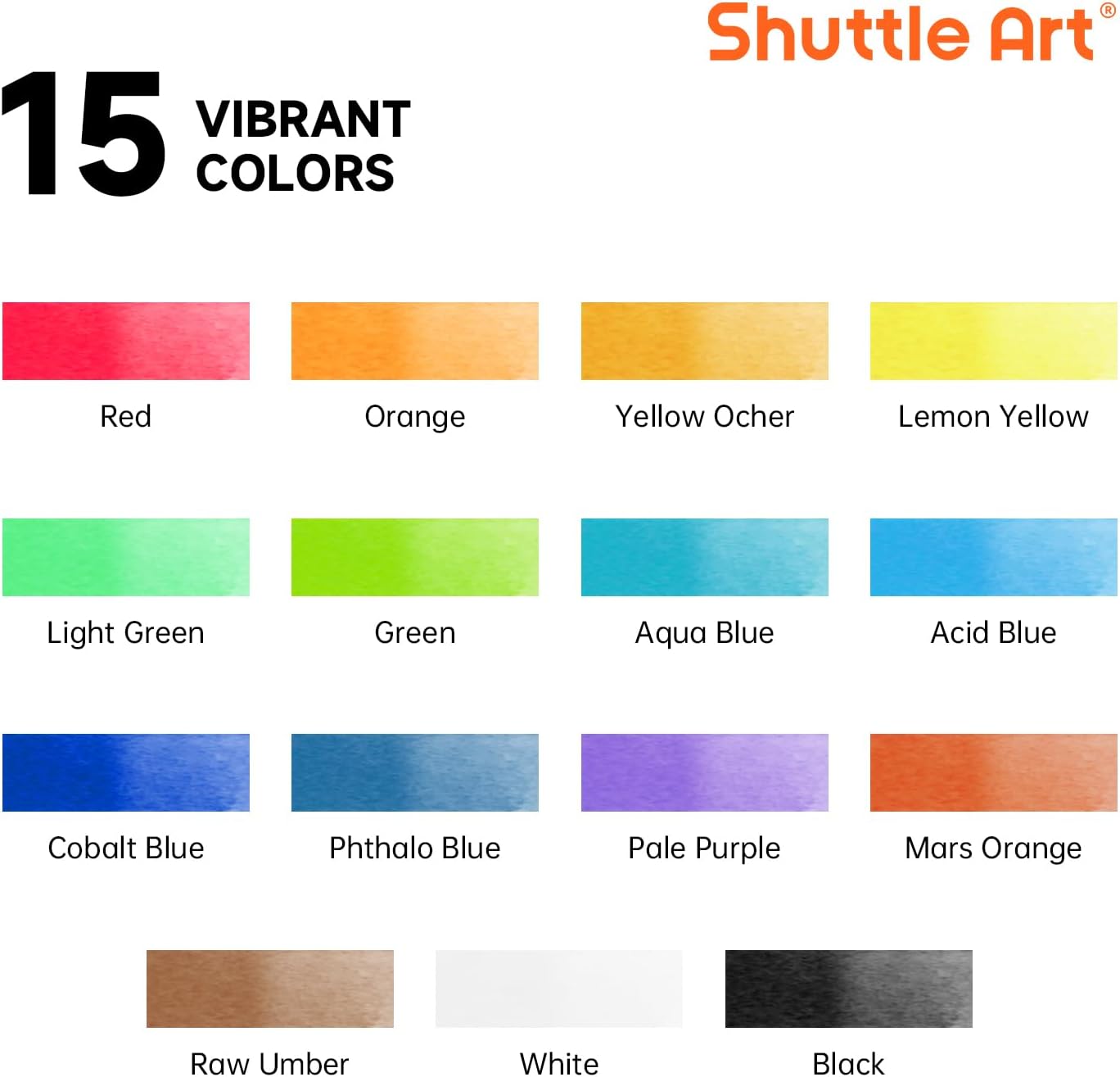 Alternative view of Shuttle Art Watercolor Paint Set, 15 Colors Watercolor Paint in Tubes (12ml Each) with 3 Brushes, Rich Pigments, Easy to Blend, Perfect for Kids, Artists, Beginners, Students