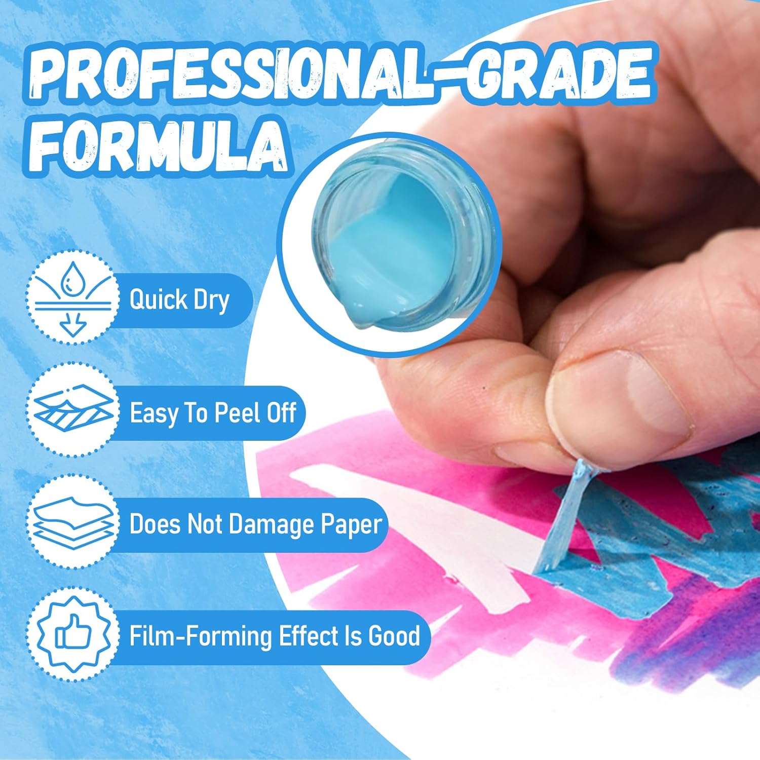 Alternative view of Masking Fluid for Watercolor Painting, Liquid Masking for Painting with 5 Silicone Pens & Masking Tape & Eraser, Easy Peel, Fast Drying Use to Ink, Gouache, Fine Arts & Crafts Supplies, Blue, 30ml