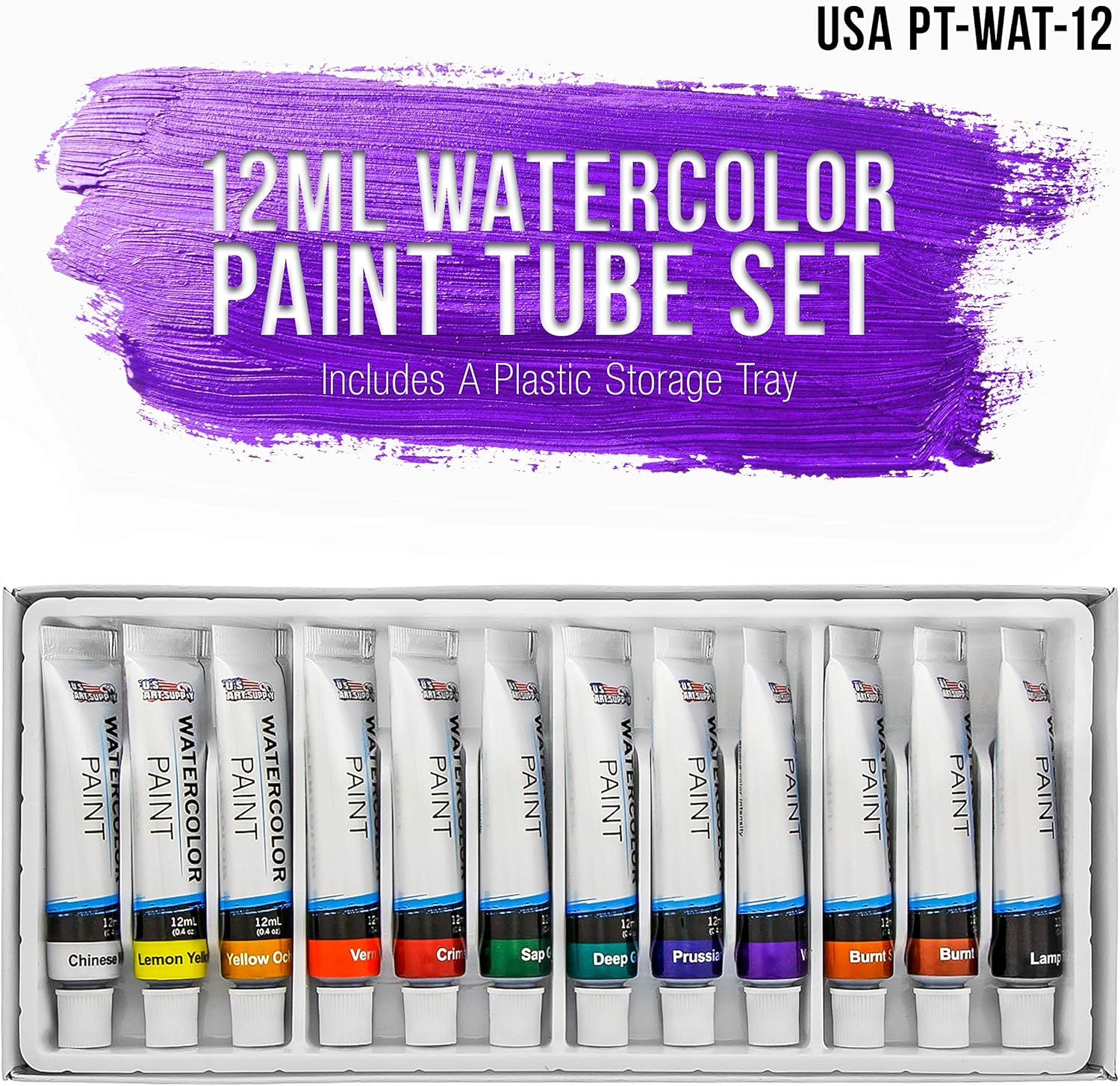 U.S. Art Supply 12-Color Water Colors Paint Set, 12ml Professional Watercolor Tubes, Vibrant Pigments - Water Colors Paint Adult Set for Artists