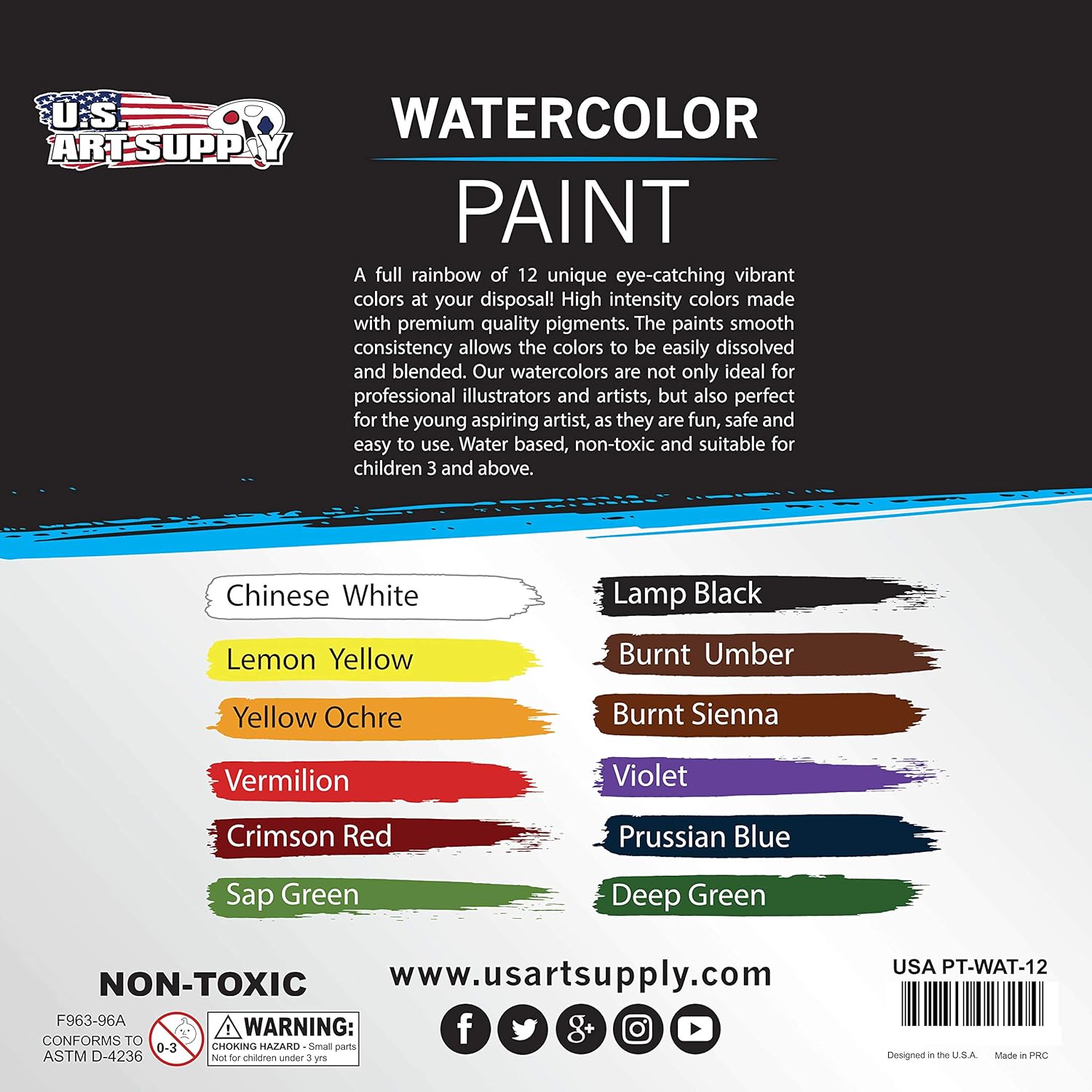 Alternative view of U.S. Art Supply 12-Color Water Colors Paint Set, 12ml Professional Watercolor Tubes, Vibrant Pigments - Water Colors Paint Adult Set for Artists