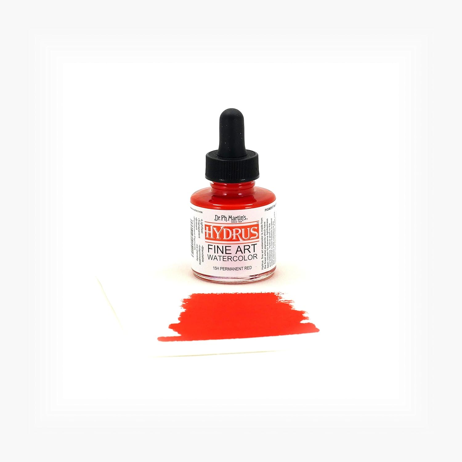 Dr. Ph. Martin's Hydrus Fine Art Watercolor (15H) Watercolor Bottle, 1.0 oz, Permanent Red, 1 Bottle