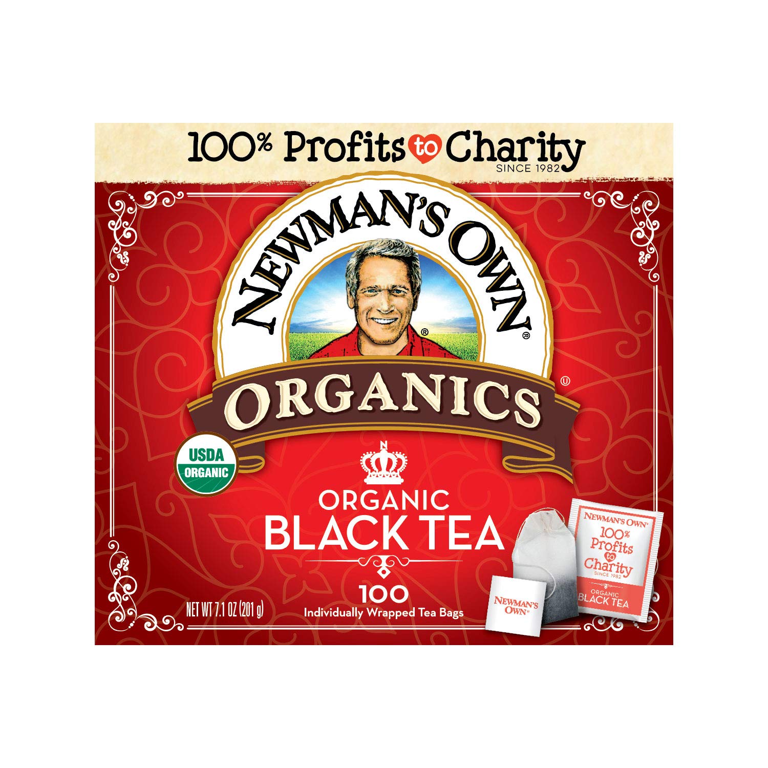 Newman's Own Organic Black Tea Helps Boost Immunity and Promotes Overall Wellbeing Strong Robust Black Tea with 100 Individually Wrapped Tea Bags Per Box (Pack of 5) USDA Certified Contains Caffeine Brew Hot/Cold