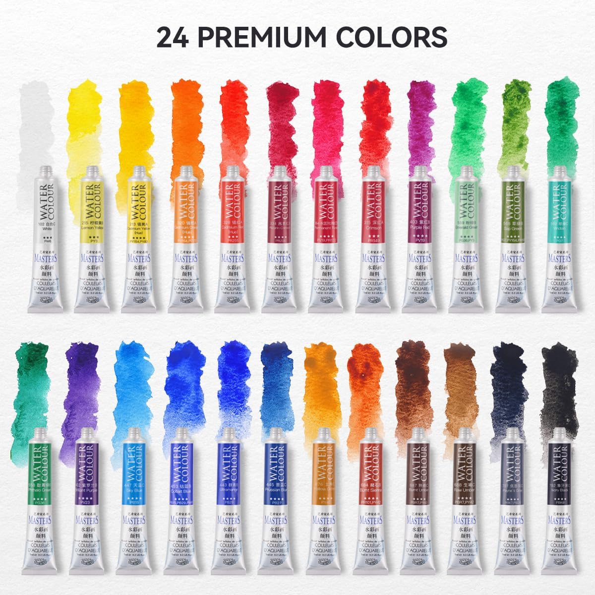 Alternative view of LIGHTWISH Professional Watercolor Paint Tube Set Artist Grade, 9 ML 24 Vivid Colors Art Supplies, Premium Non Toxic Water Colors Paint for Adults, Artists & Hobby