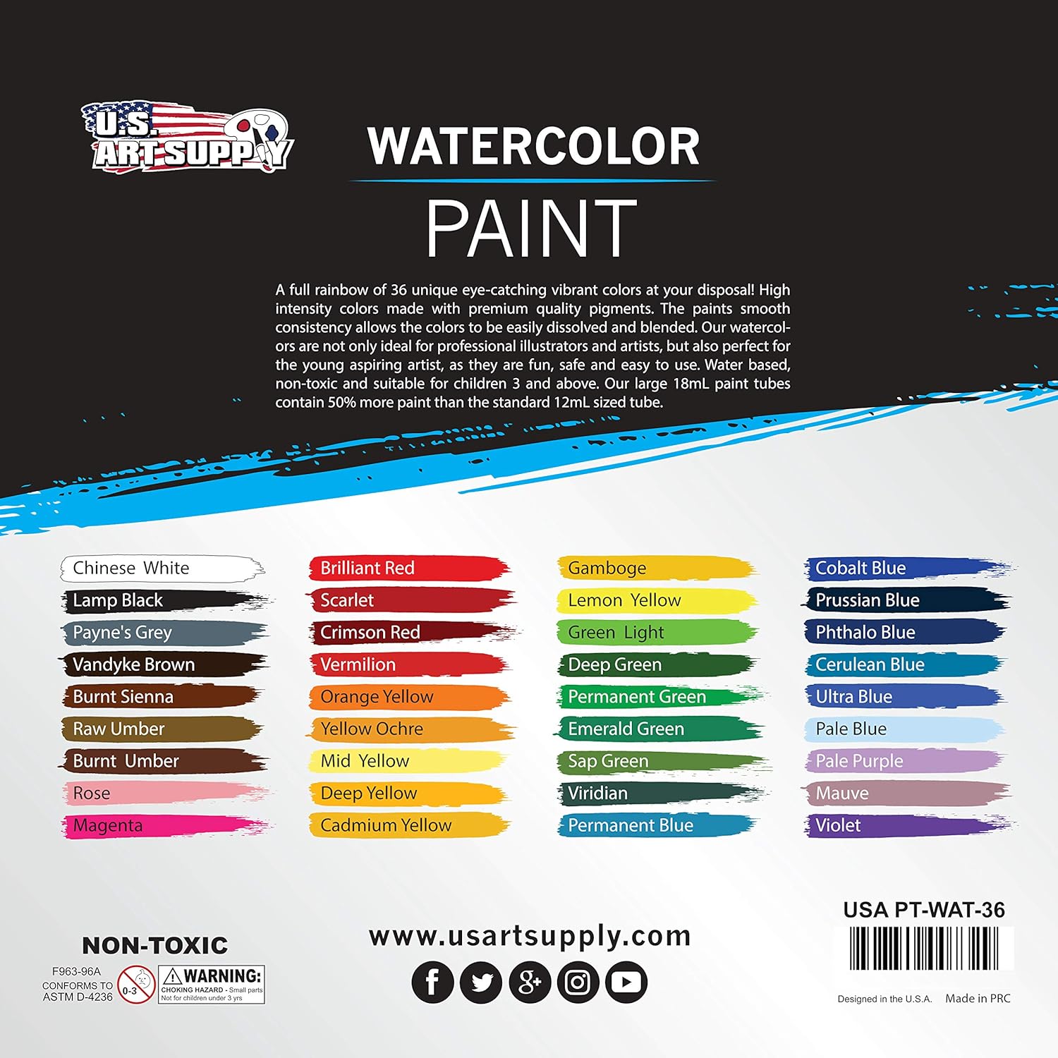 Alternative view of U.S. Art Supply 36-Color Water Colors Paint Set, 12ml Professional Watercolor Tubes, Vibrant Pigments - Water Colors Paint Adult Set for Artists