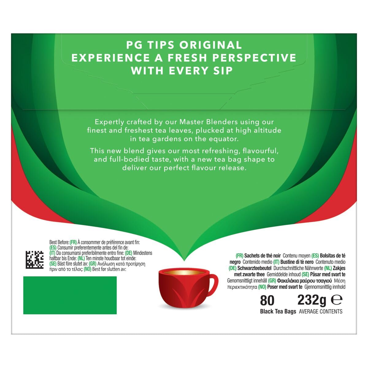 PG Tips Black Tea Bags Non-Pyramid, 80 Count (Pack of 1)