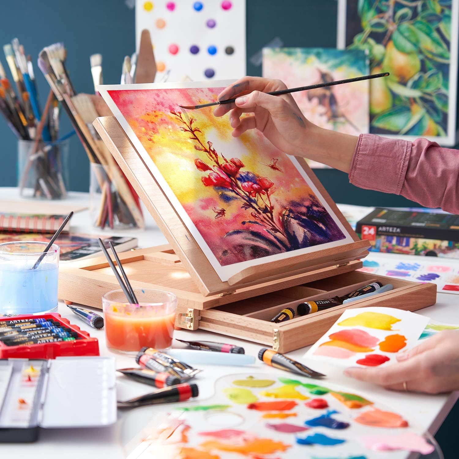 ARTEZA Watercolor Paint Set, 24 Colors in 12 ml/0.4 US fl oz Watercolor Tubes, Water Color Paint for Adults