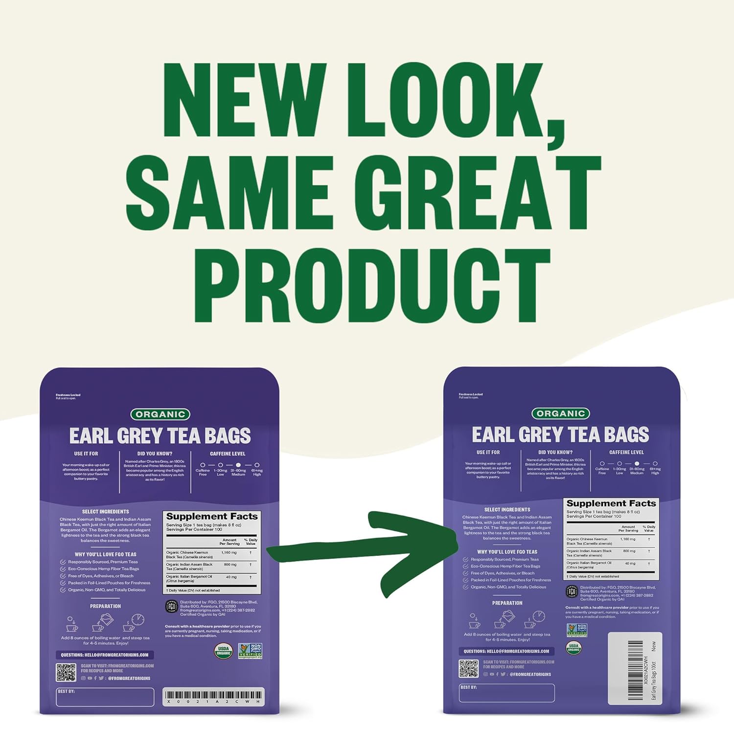 Alternative view of FGO Organic Earl Grey Black Tea, 100 Count, Eco-Conscious Tea Bags, Resealable Bag, Packaging May Vary (Pack of 1)