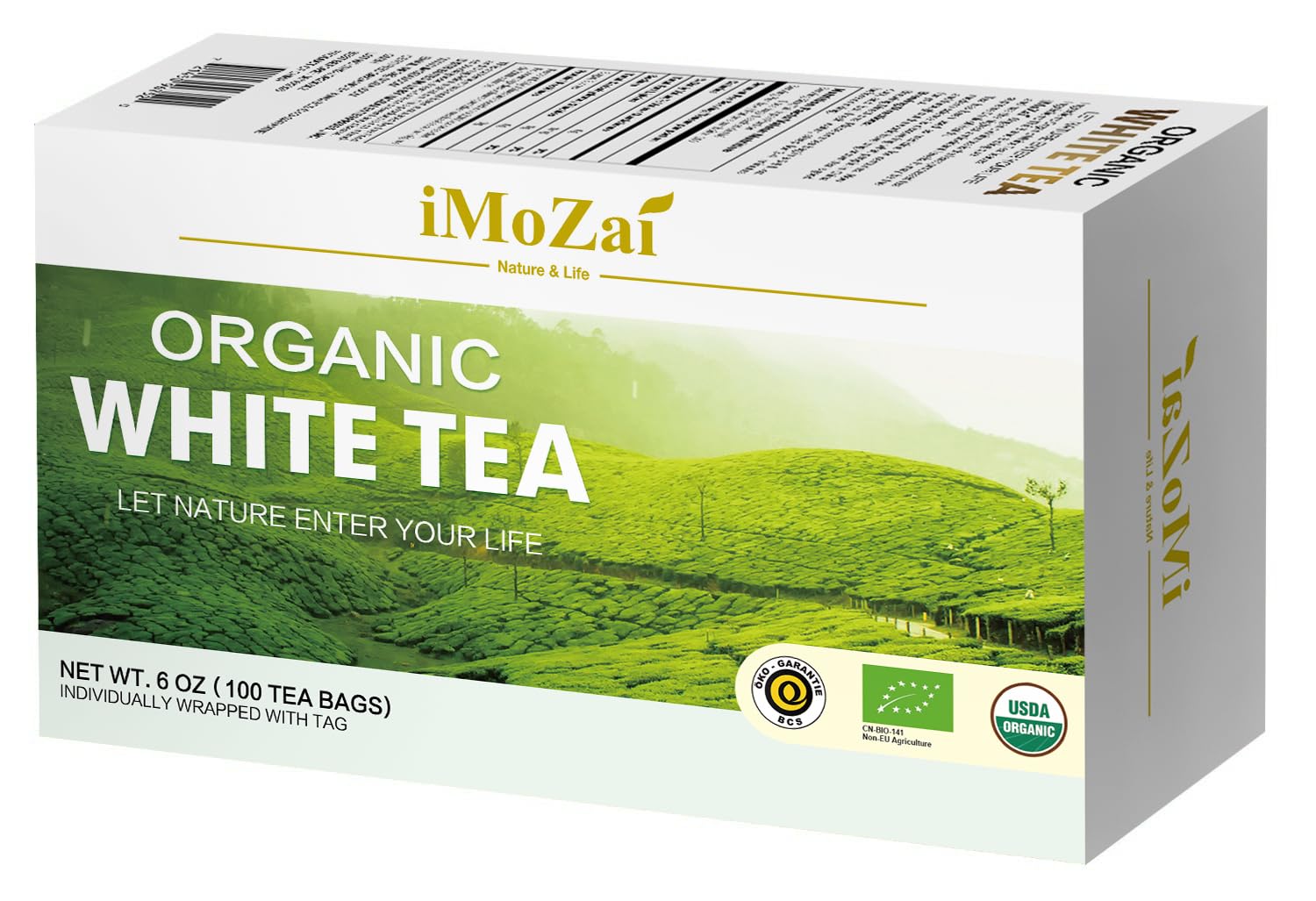 Imozai Organic White Tea Bags 100 Count Individually Wrapped