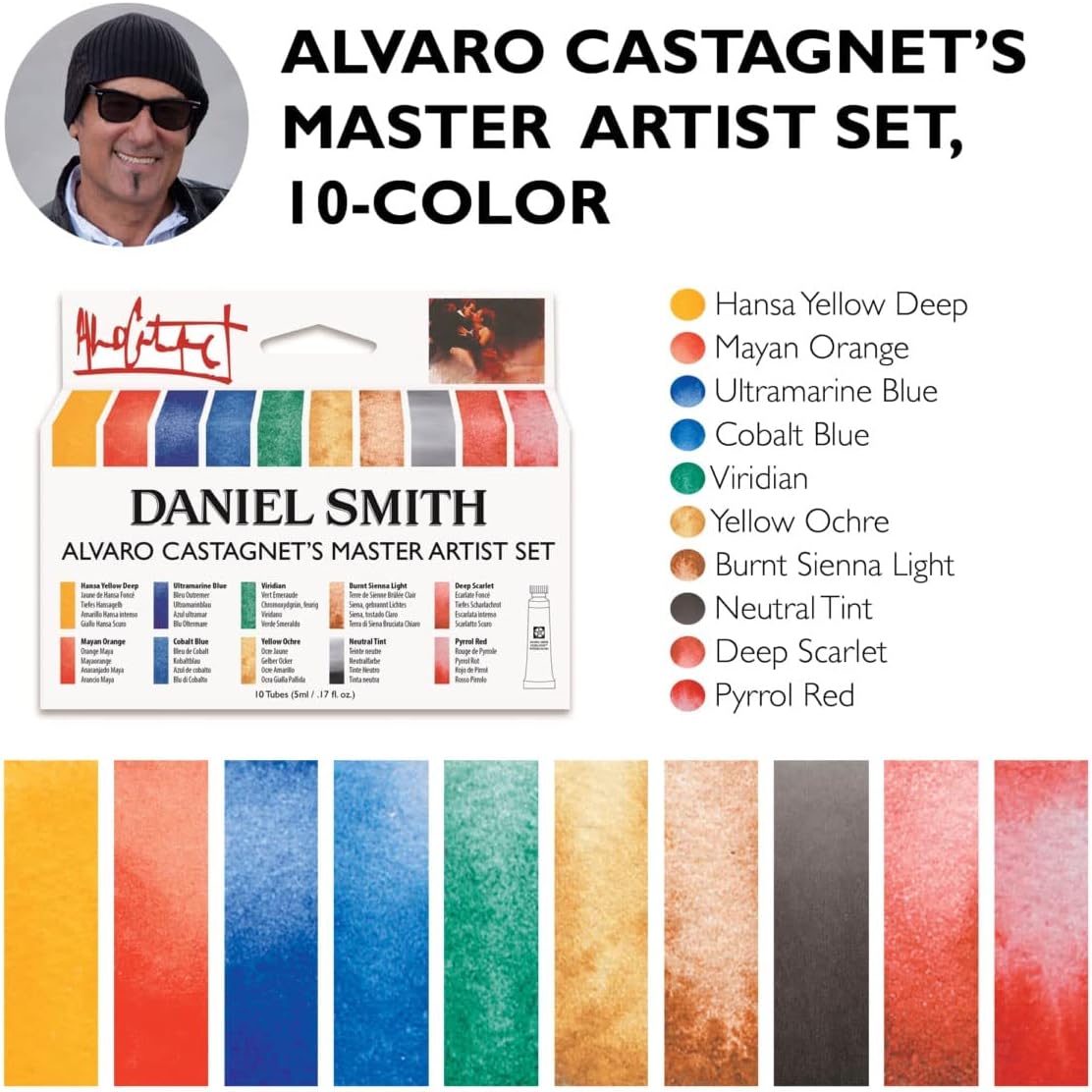 Alternative view of DANIEL SMITH Watercolor Set 5ml Tubes - Alvaro Castagnet Watercolor Set - 10 Tubes, 285610016,Gold, 0.17 Fl Oz (Pack of 10)