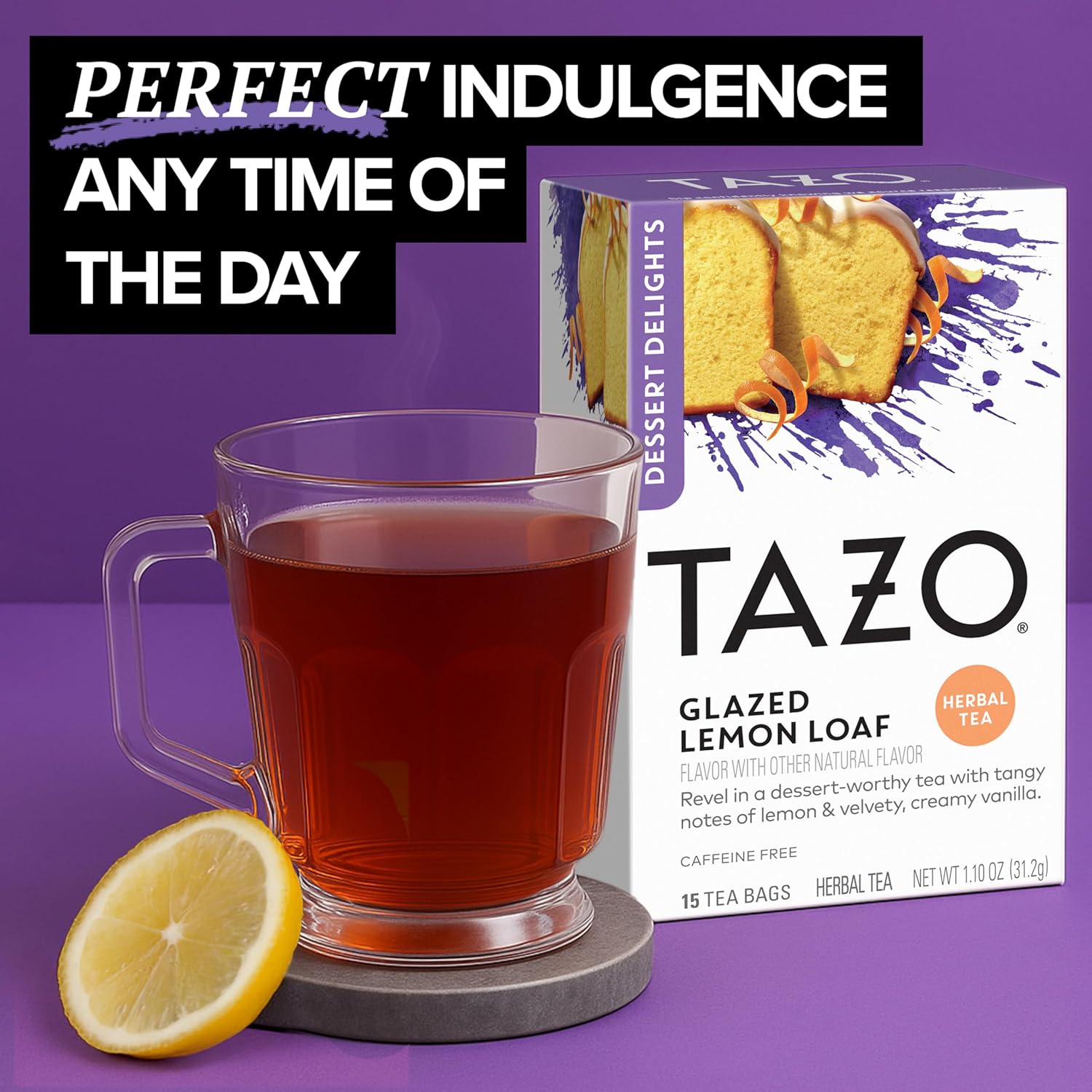 TAZO Dessert Delights Glazed Lemon Loaf Herbal Tea Bags, Aromatic Blend, Caffeine-Free, 90 Total Tea Bags (15ct - Pack of 6)