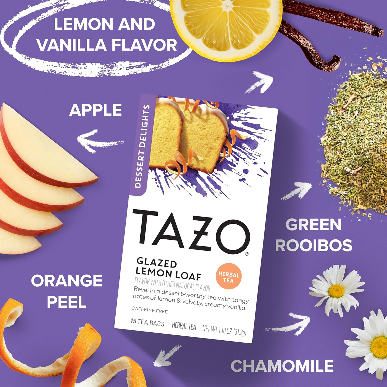 Alternative view of TAZO Dessert Delights Glazed Lemon Loaf Herbal Tea Bags, Aromatic Blend, Caffeine-Free, 90 Total Tea Bags (15ct - Pack of 6)