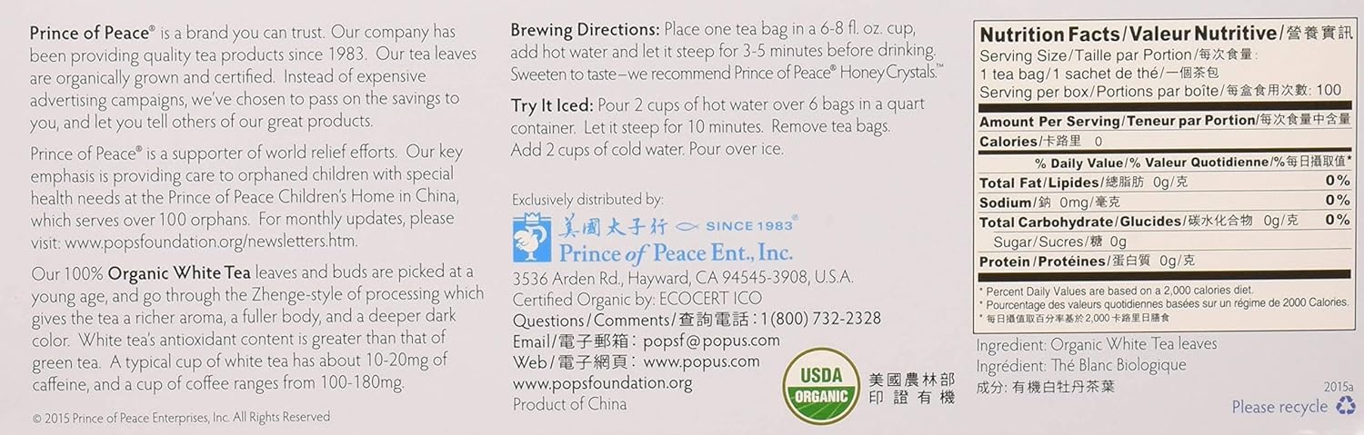 Prince of Peace® Organic White Tea 100ct