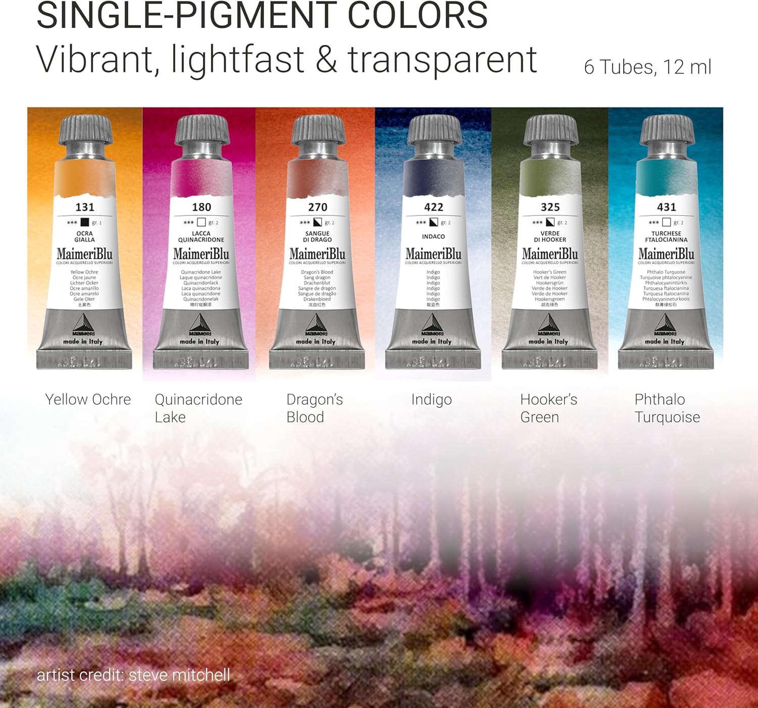 Alternative view of MaimeriBlu Watercolor Paint Steve Mitchell Artist Set, 6 Tubes, 12ml, Assorted Colors, 1 Count