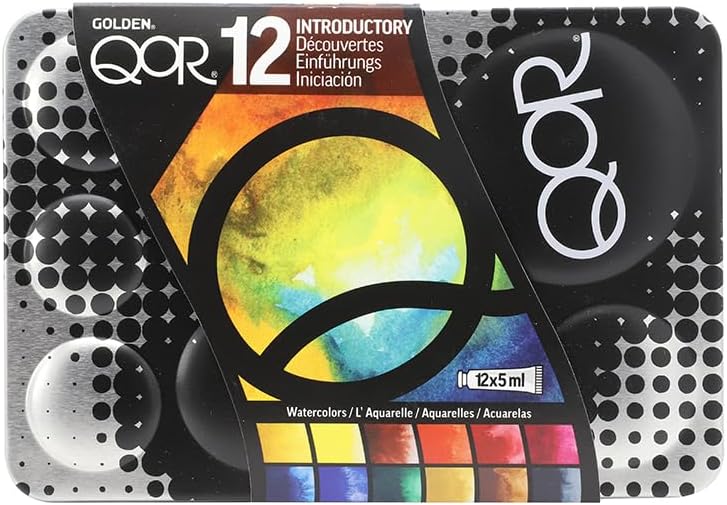 QoR Introductory 12 Set by GOLDEN, 12 x 5 ml tubes, Professional Watercolor Paint Set