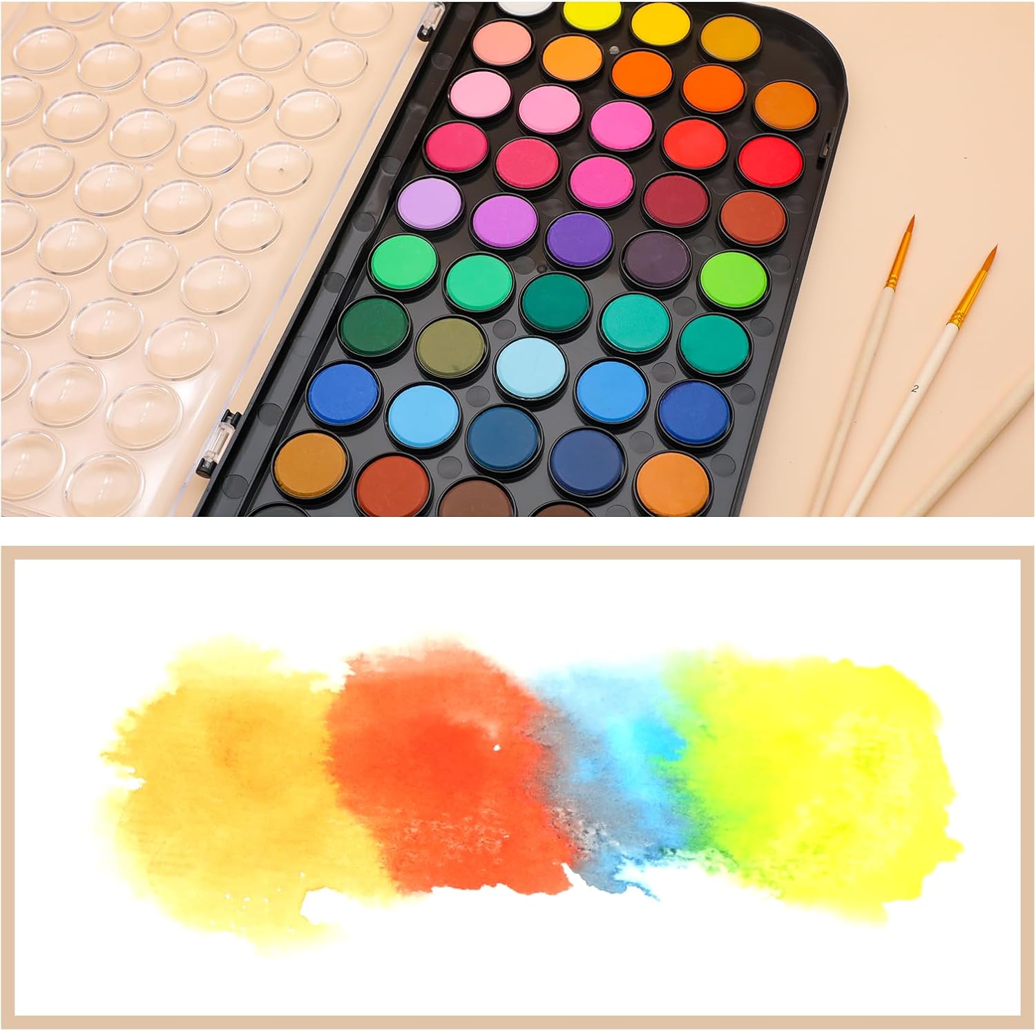 Alternative view of Artecho 48 Colors Watercolor Cake Set with 3 Brushes, Washable, Travel Design, Perfect for Card Making, Illustrations, Painting, Calligraphy
