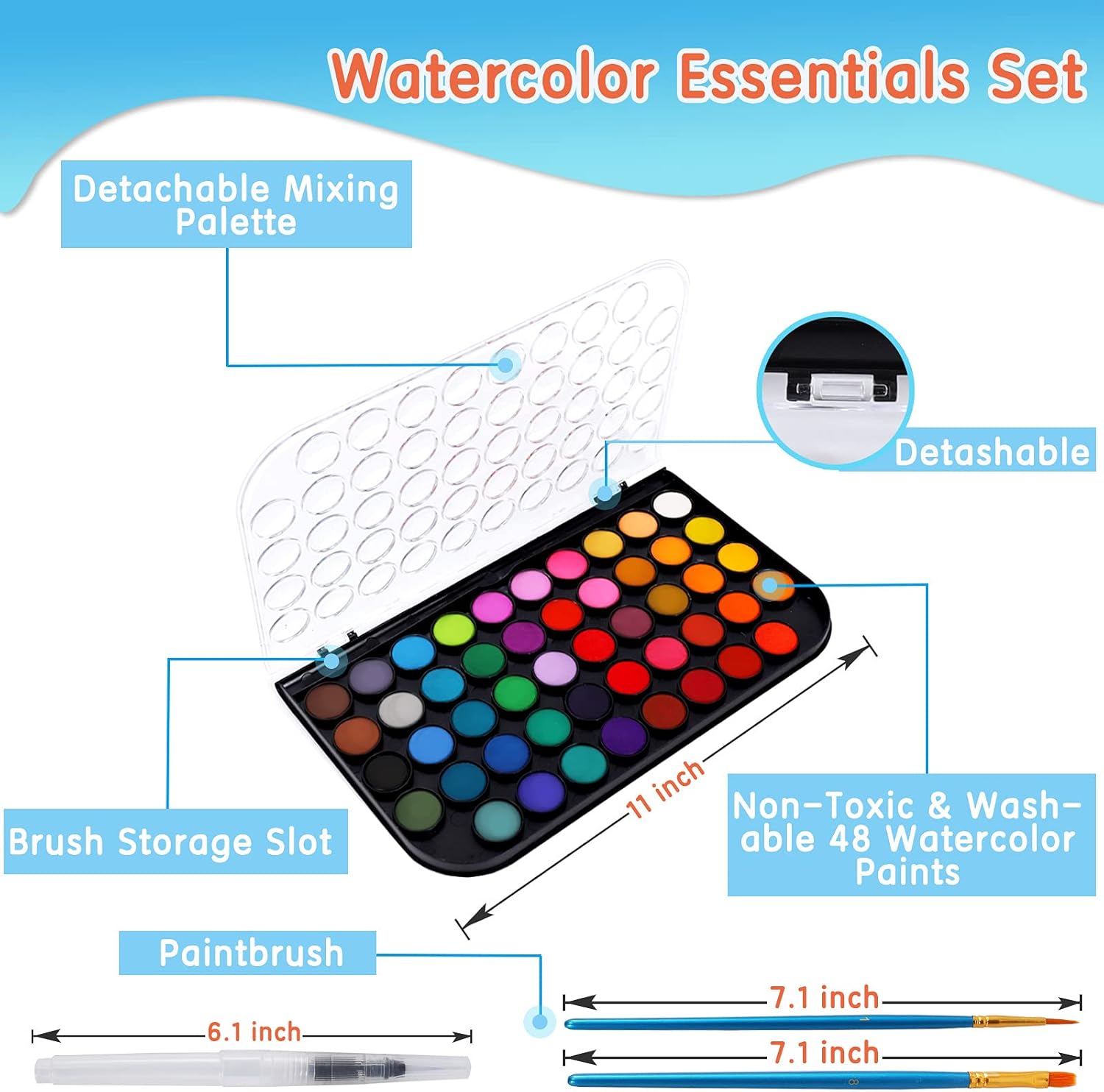 Alternative view of Watercolor Paint, 48 Colors Washable Watercolor Paint Set with a Brush a Refillable Water Brush Pen and Palette, Non-toxic Water Color Paints Sets for Kids Adults Artists Children Students Beginner