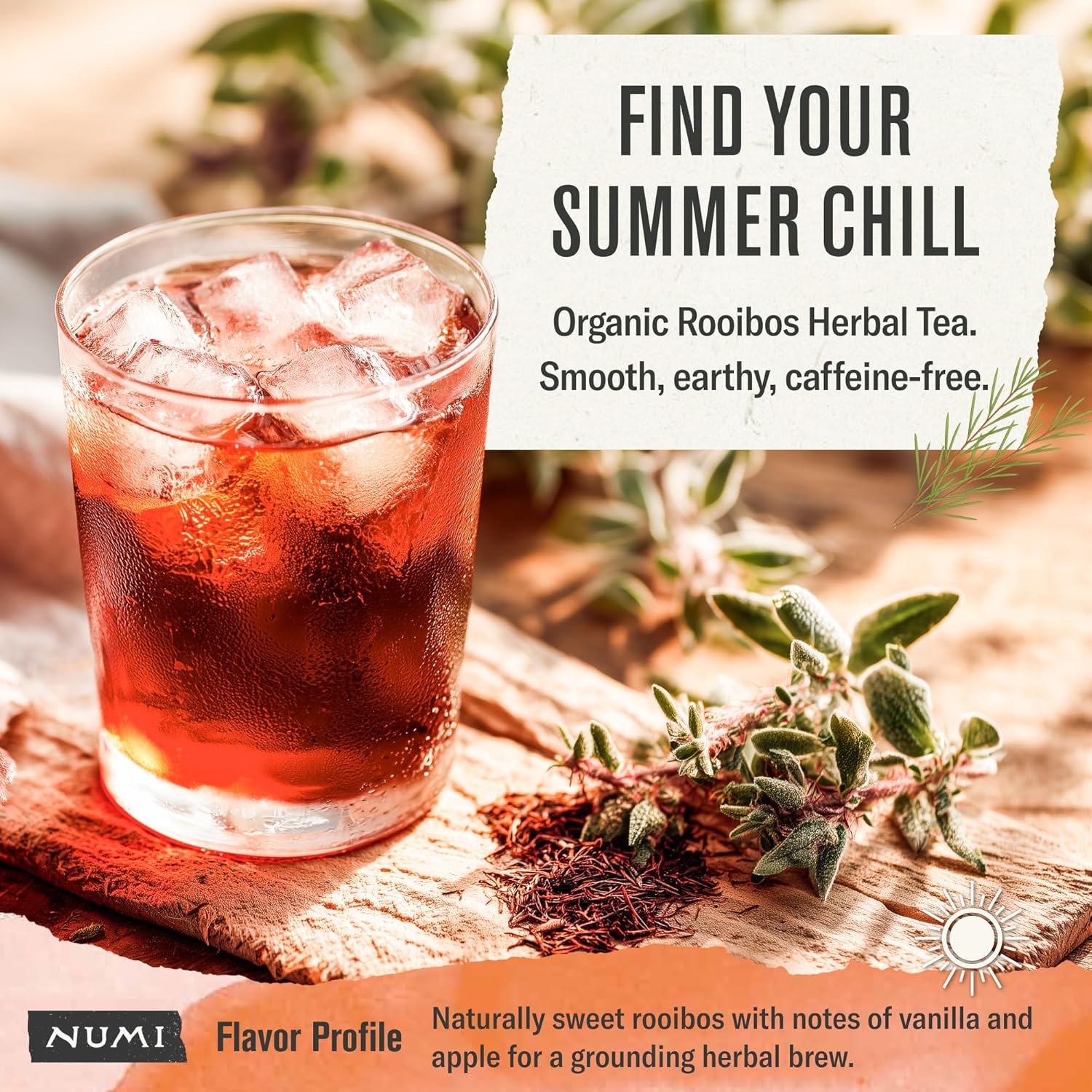 Numi Organic Rooibos Tea, 18 Herbal Tea Bags, Microplastic Free, Packed with Antioxidants, Great for Evening Relaxation