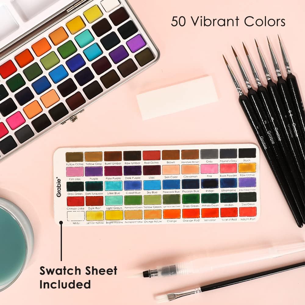 Alternative view of Grabie 50 Colors Watercolor Paint Set, Detail Paint Brush Included, Watercolor Paints, Painting Sets, Art Supplies for Painting, Travel Watercolor Set, Amateur Hobbyists