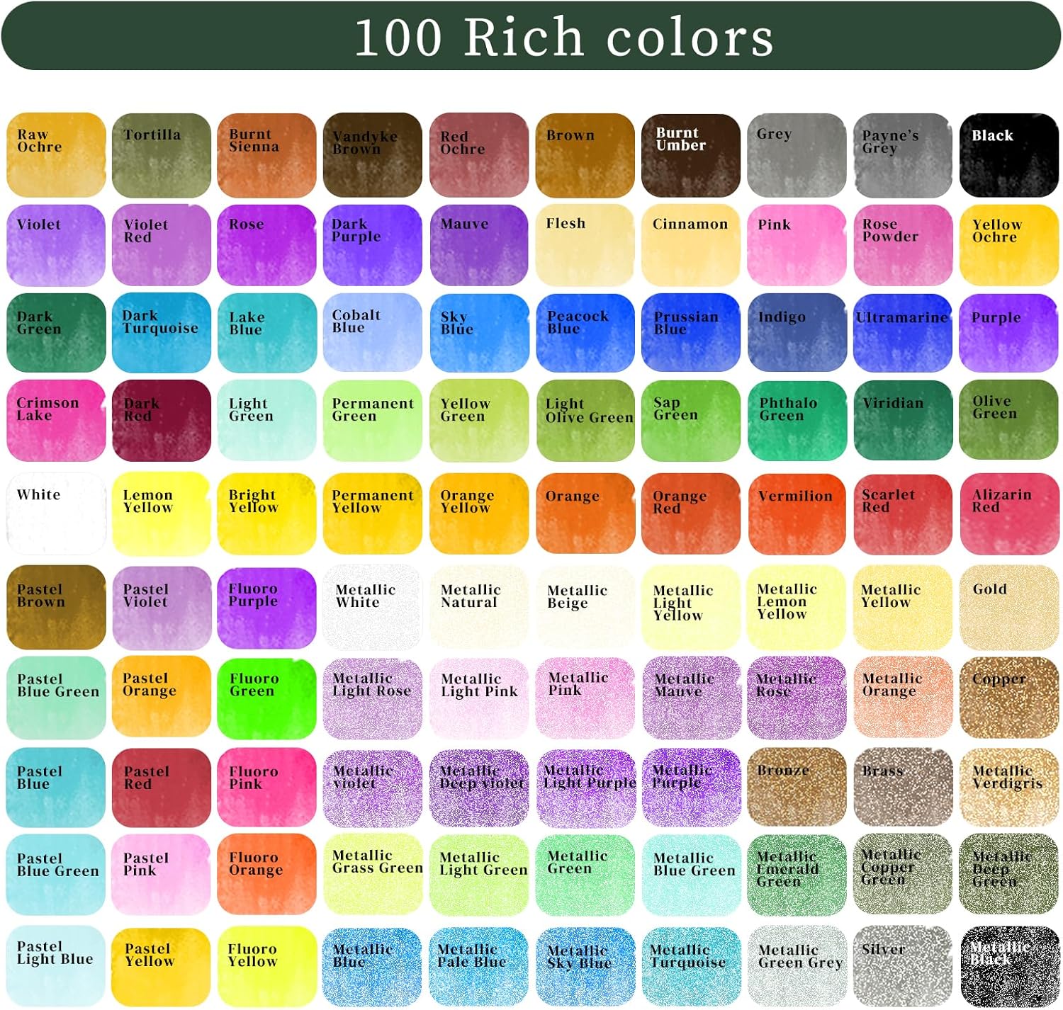 Alternative view of Artecho Watercolor Paint Set 100 Colors with Metallic in Portable Box, Paint Kit with Watercolor Papers and Brushes, Water Color Set for Beginners & Professionals