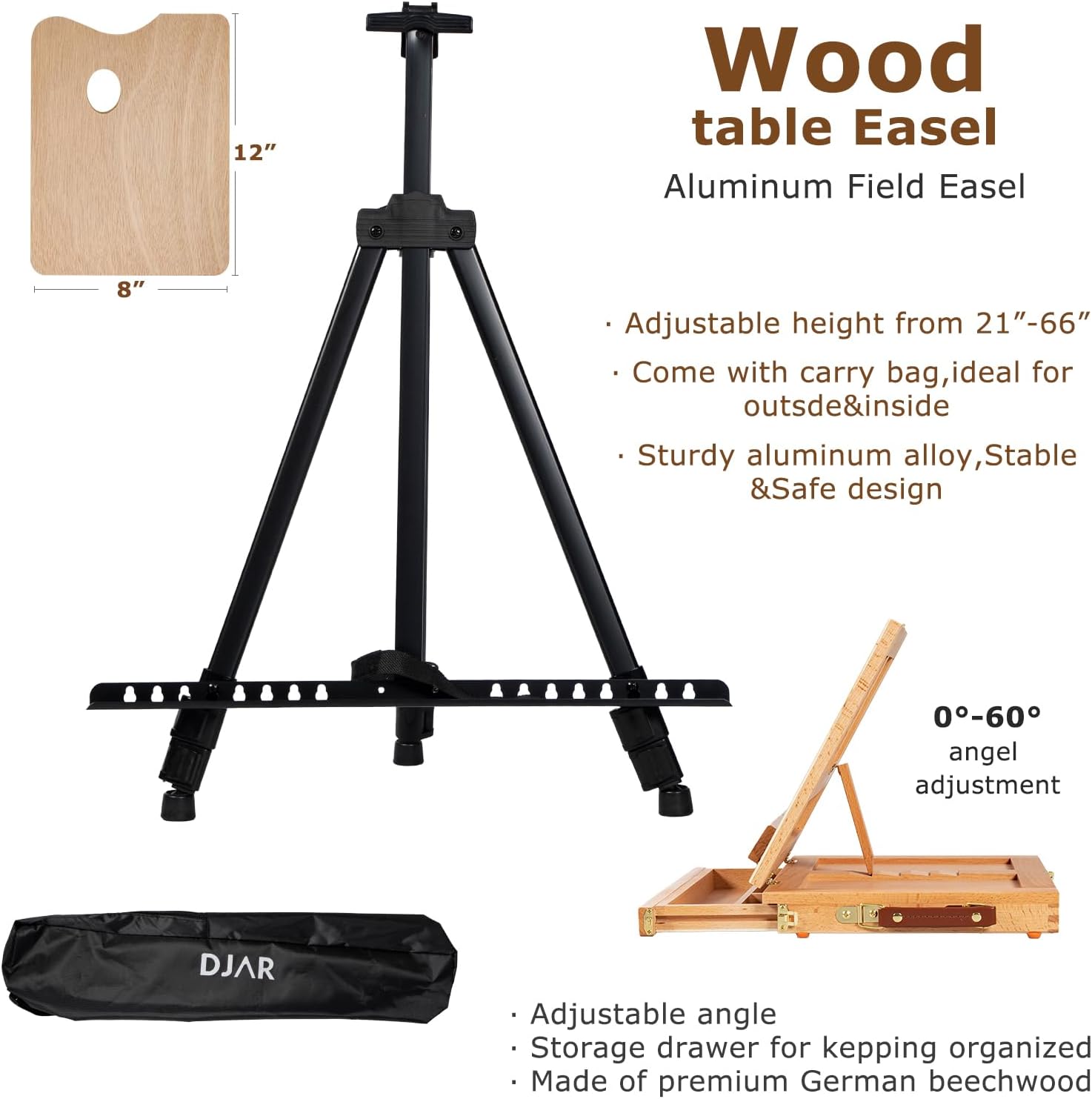 DJAR 174pcs All-in-One Art Painting Set with Tabletop Easel & Tripod, Acrylic, Watercolor, Oil & Sketch Kit, 96 Acrylic, Watercolor & Oil Paint Set for Beginners, Professionals, Artists