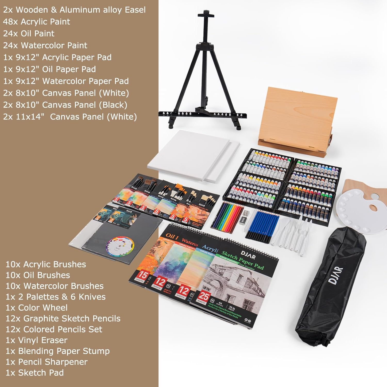Alternative view of DJAR 174pcs All-in-One Art Painting Set with Tabletop Easel & Tripod, Acrylic, Watercolor, Oil & Sketch Kit, 96 Acrylic, Watercolor & Oil Paint Set for Beginners, Professionals, Artists