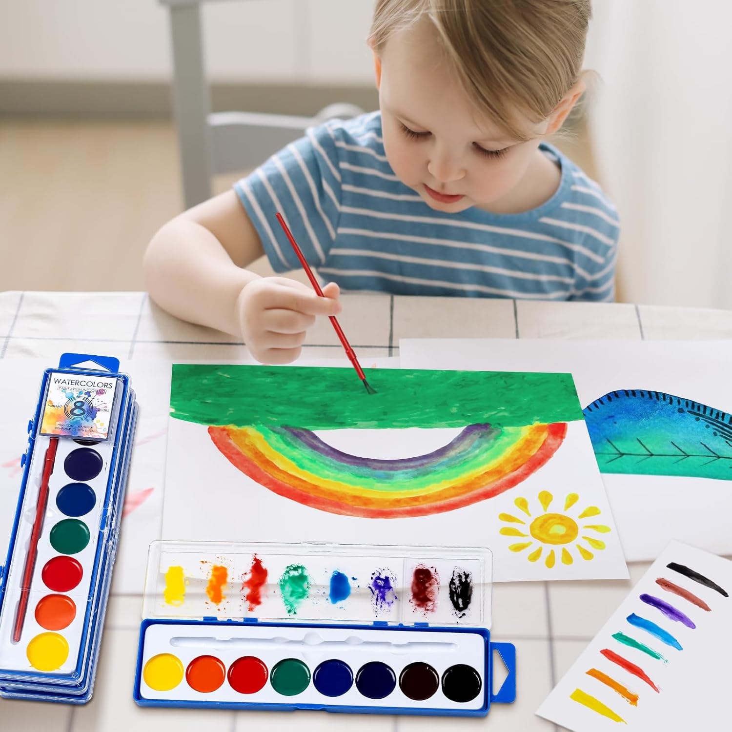 36 Pack Watercolor Paint Set Bulk,8 Colors Washable WaterColor Paint for Kids, Water Color Paint with Brushes, Ideal Valentine Party Favors, Art Supplies for School Classroom Home