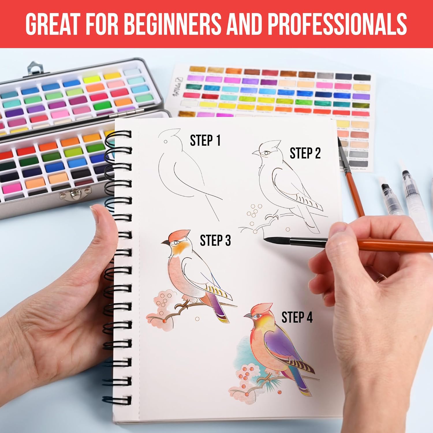 Alternative view of Watercolor Paint Set with 100 Bright Colors: for Adult Beginners & Professional with Metallic - Travel Sized Water Color Art Kit Palette