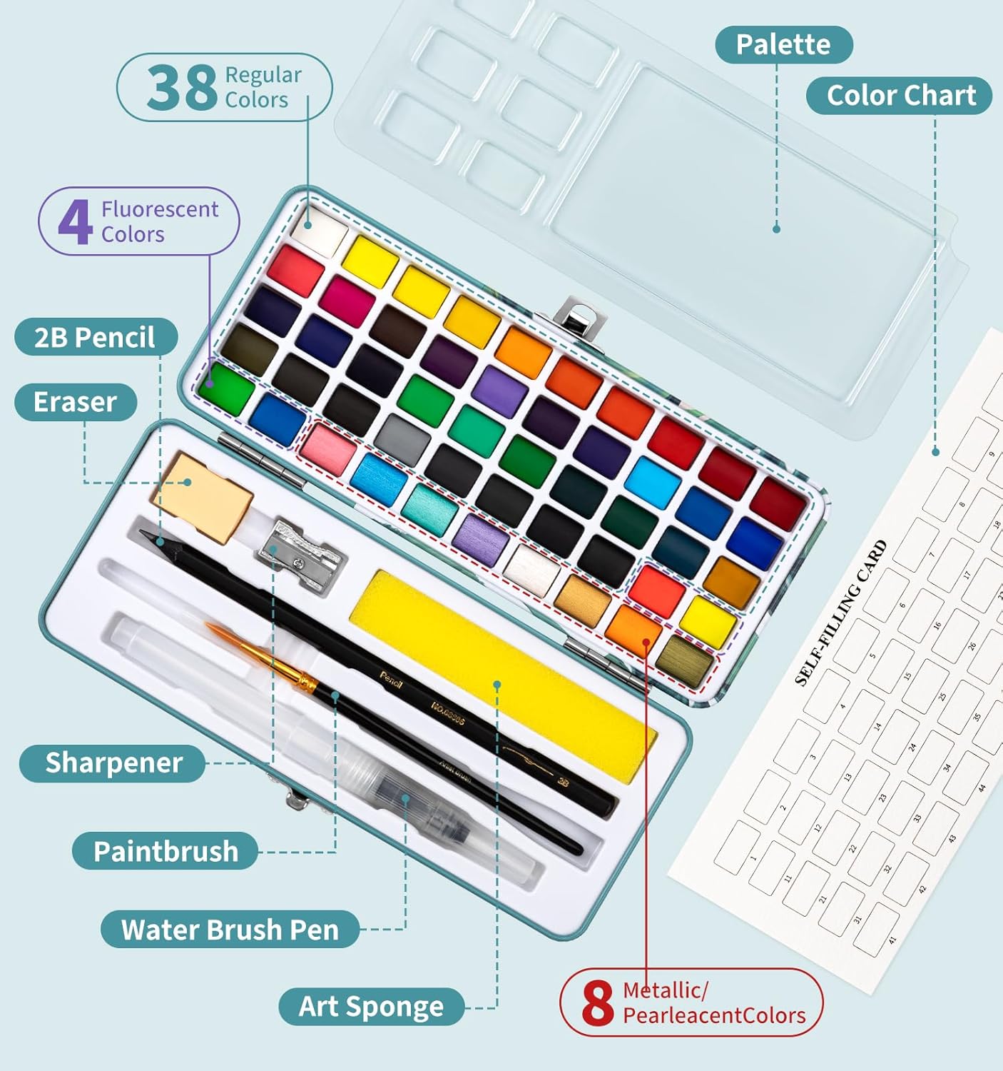 Alternative view of Watercolor Workbook, Water Coloring Book, 12 Different Patterns of Original DIY Designs, 50 Colors Watercolor Paint Set with Palette and Brush, Beginner-Friendly Watercolor Workbooks (Bouquets)