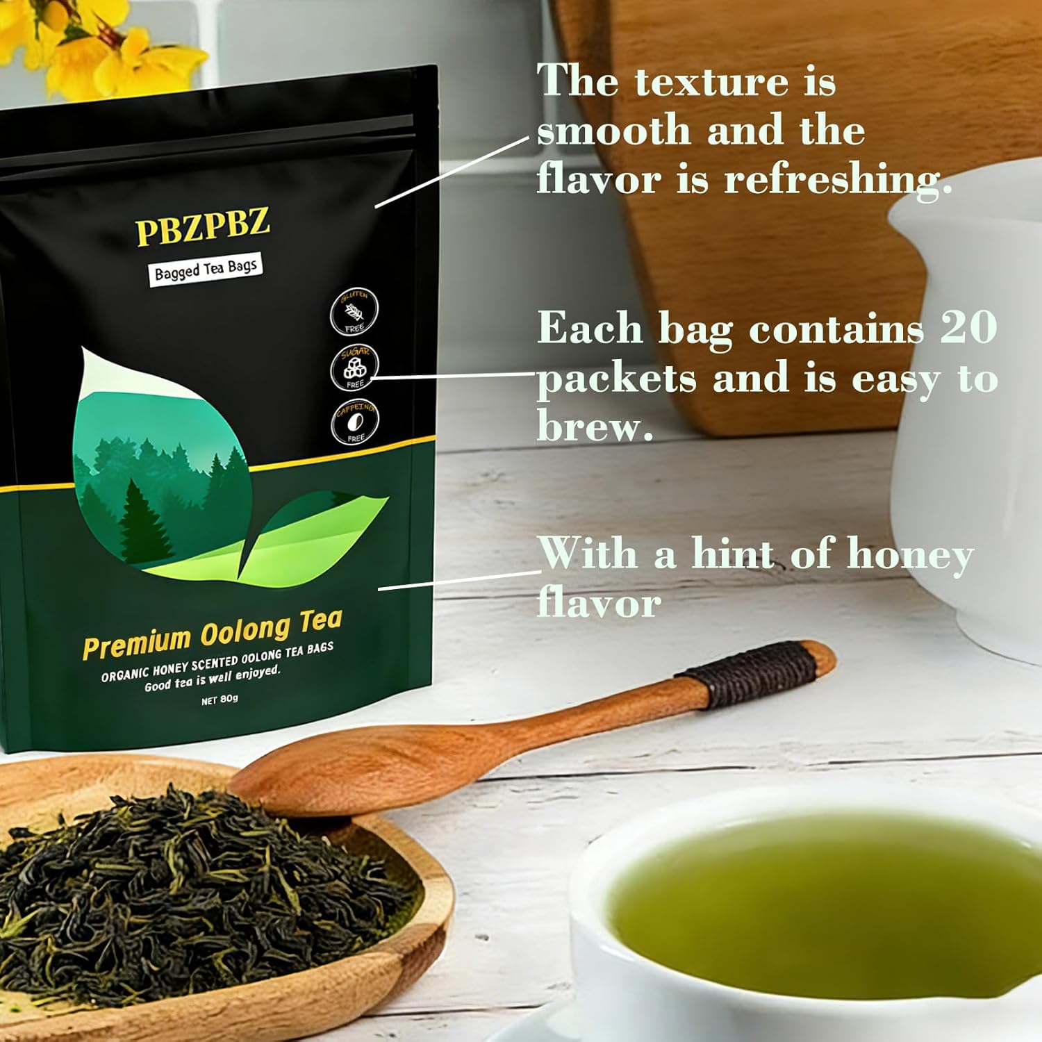 Oolong Whole Leaf Tea Bags | High-Altitude Sourced, Organic & Non-GMO | Supports Daily Relaxation | Smooth Floral Honey Flavor, Daily Wellness Ritual | 20 Bags (1)