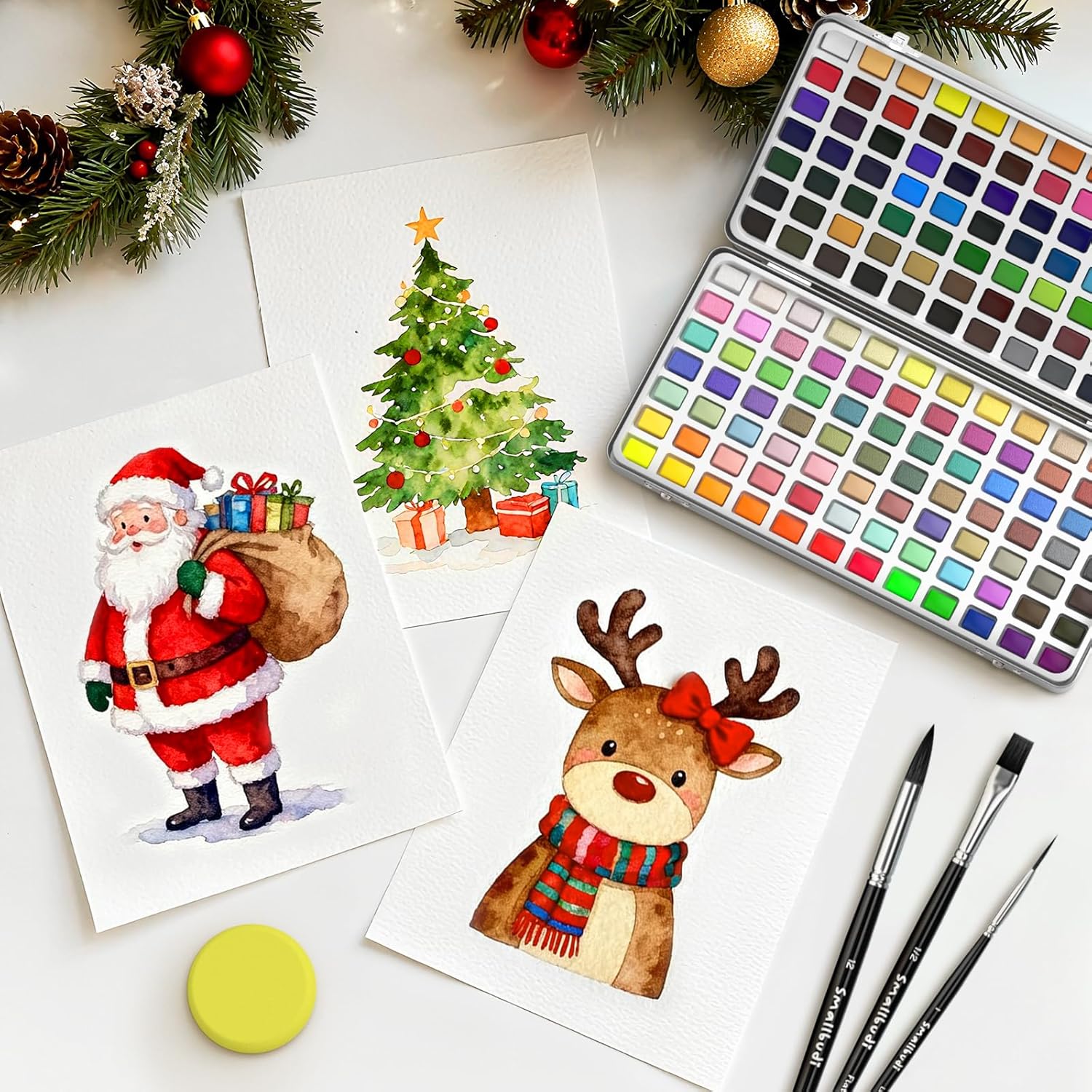 Smallbudi Watercolor Paint Set 168 Colors Including Metallic, Watercolor Kit with Case, Watercolor Paper, Paint Brushes, Palette and Accessories, Water Color Art Supplies Gift for Adults Kids Artists