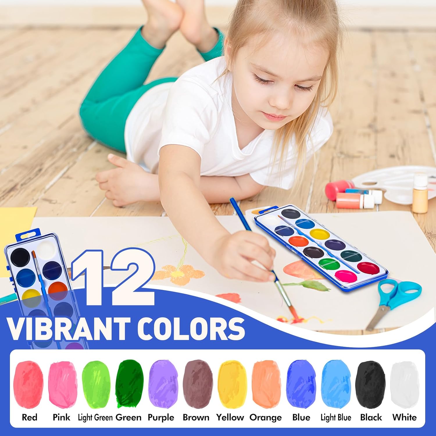 Alternative view of 12 Pack Watercolor Paint Set for Kids, 12 Colors Water color paint sets for kids with Paint Brush, Kids Watercolors Paint Set for Party Favor, Classroom.