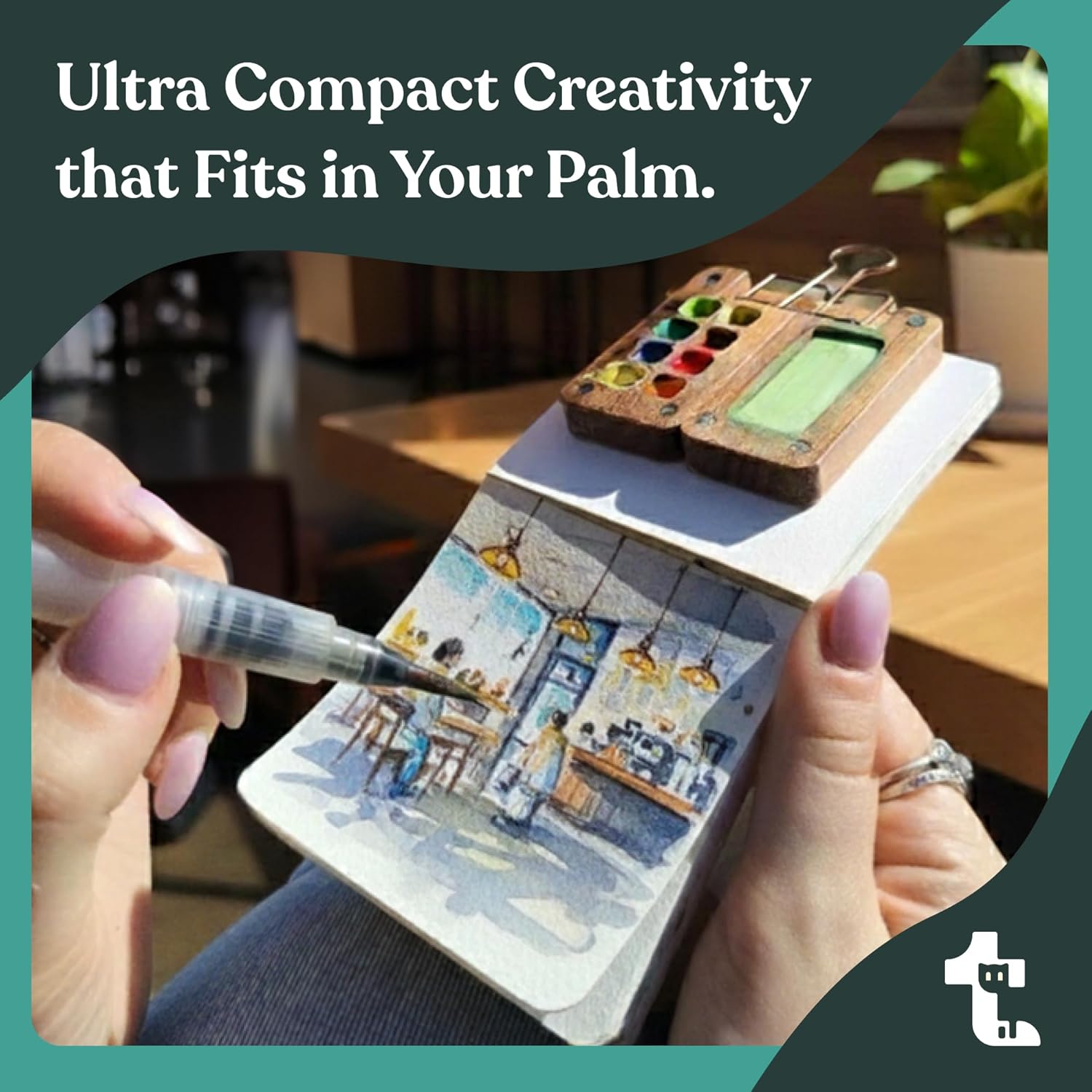 Alternative view of Original Tobios Mini Wooden Watercolor Paint Set – Compact Travel Art Kit with 12 Colors, Refillable Brush & Sketchbook – Unique Creative Gift for Birthdays, Holidays & Art Lovers