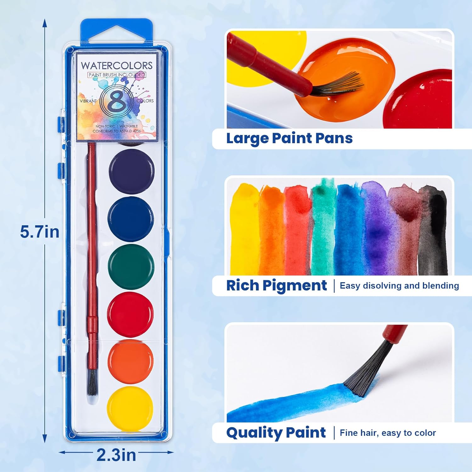 Alternative view of 36 Pack Watercolor Paint Set, Washable Watercolor Paint Bulk for Kids, Water Color Paint with Paint Brushes, Ideal Gifts for Party Favors, School Supplies & Classroom Prizes, Art Activities, 8 Colors