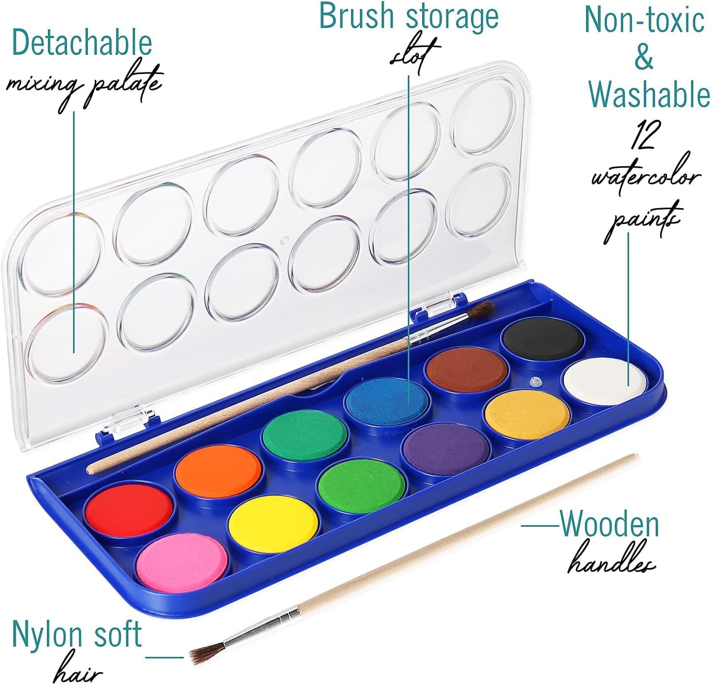 Alternative view of 2 Pack Watercolor Paint Set 12 Vivid Colors Includes Watercolour Mixing Palette and 2 Brushes, Perfect For Artists, Beginner Painters, Kids and Adult Painting