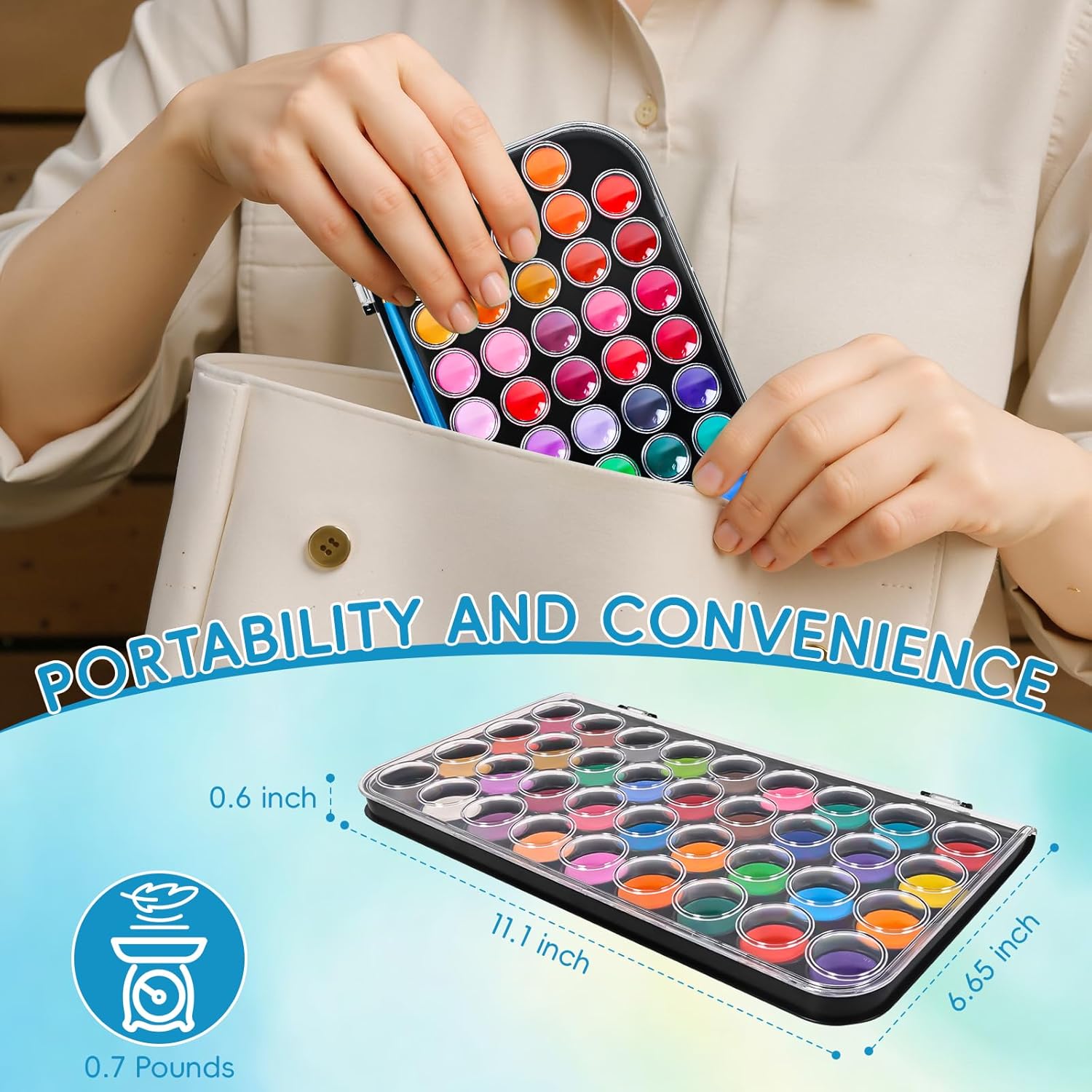 Alternative view of 48 Color Solid Watercolor Paint Set with 3 Wooden Brushes - Non-Toxic, Vibrant & Washable Watercolor Kit for Artists, Children, Beginners, Kids - Portable Watercolor Painting Set for Travel & Studio