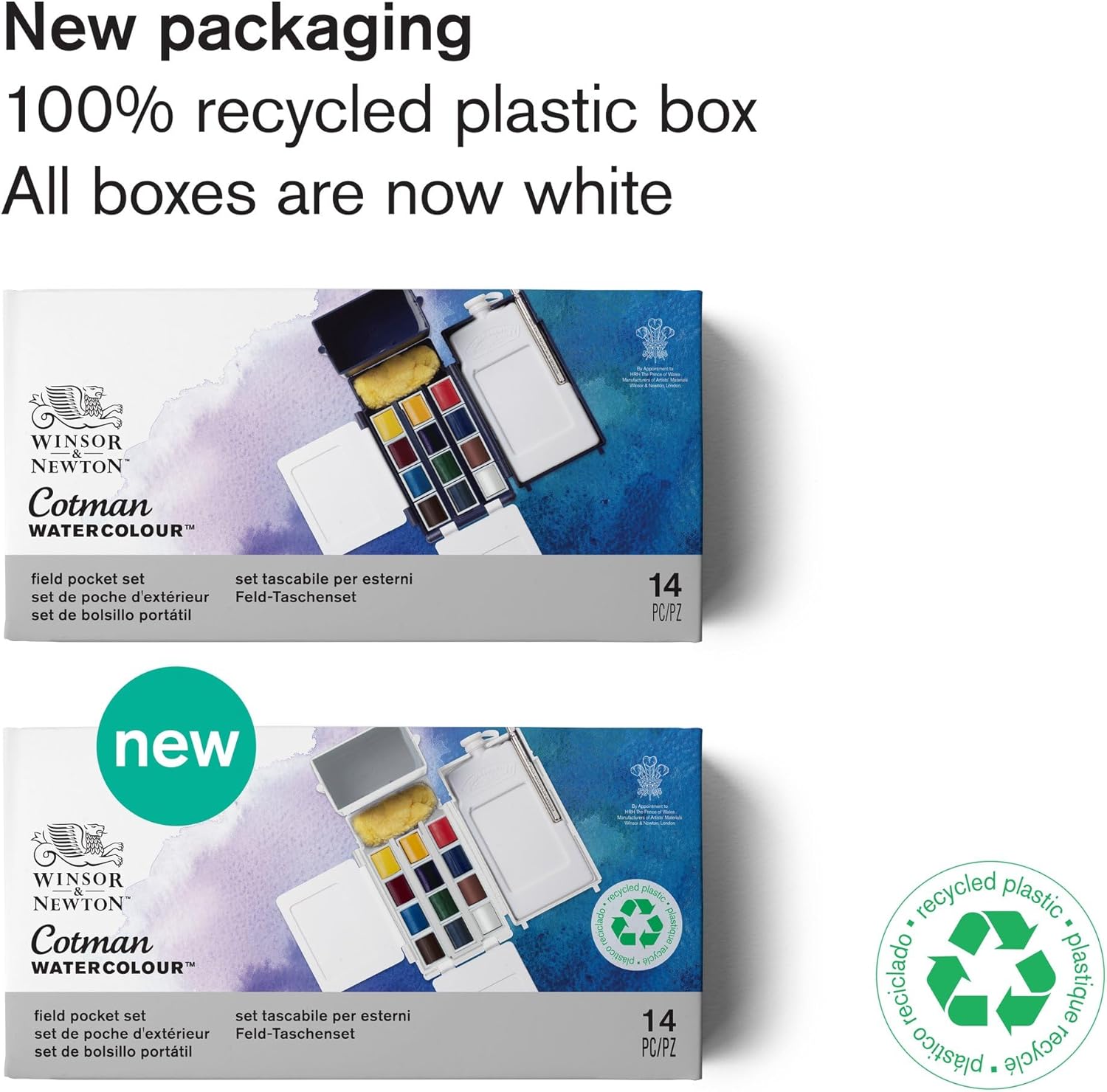 Winsor & Newton Cotman Watercolor Paint Set, Field Pocket Set, 12 Half Pan w/ Brush, Sponge, Bottle