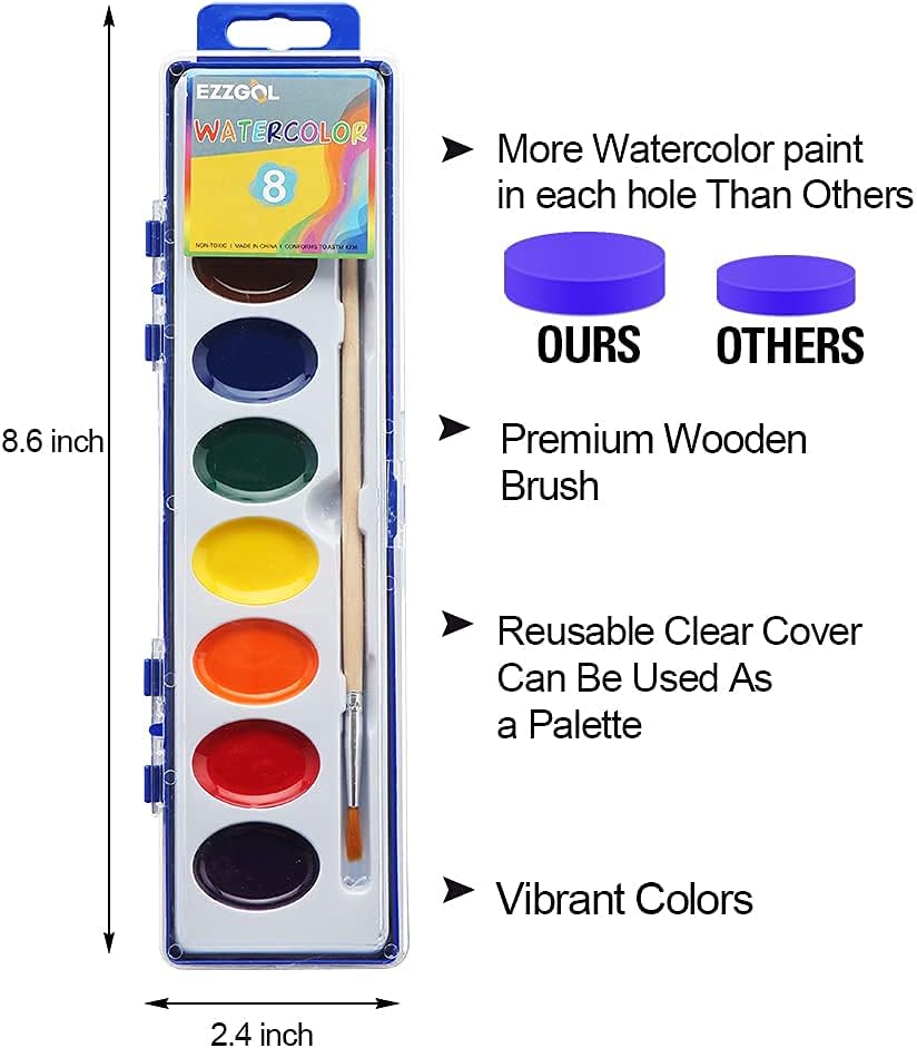 Alternative view of Watercolor Paint Sets Bulk Pack of 24, 8 Colors Washable Paint Sets for Kids, Quality Water Color Wooden Brushes, Perfect for Preschool Classroom