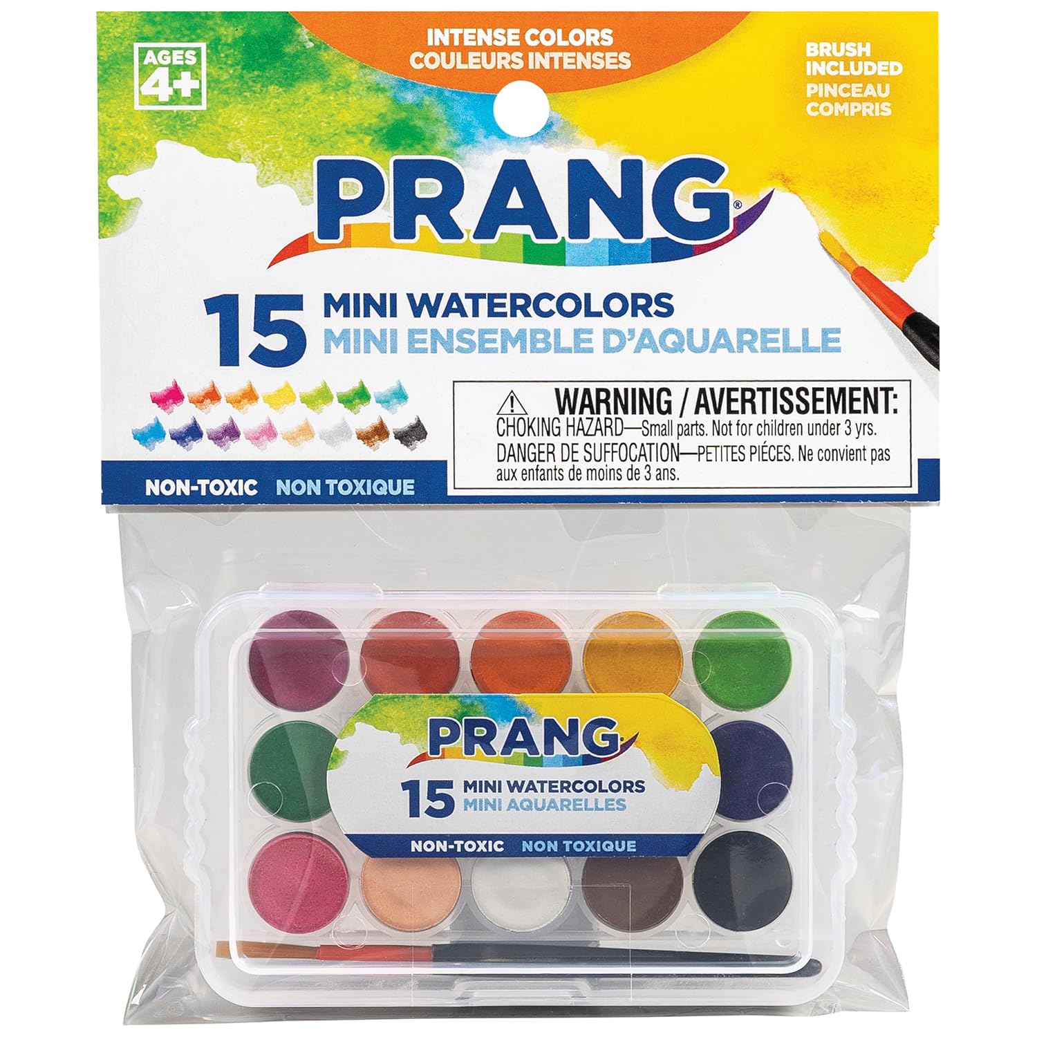 Alternative view of Prang Mini Watercolor Paint Sets, (Bulk Pack of 24) Palette Tray and Brush, 15 Assorted Colors, Art Party Favors, Prizes, Stocking Stuffers
