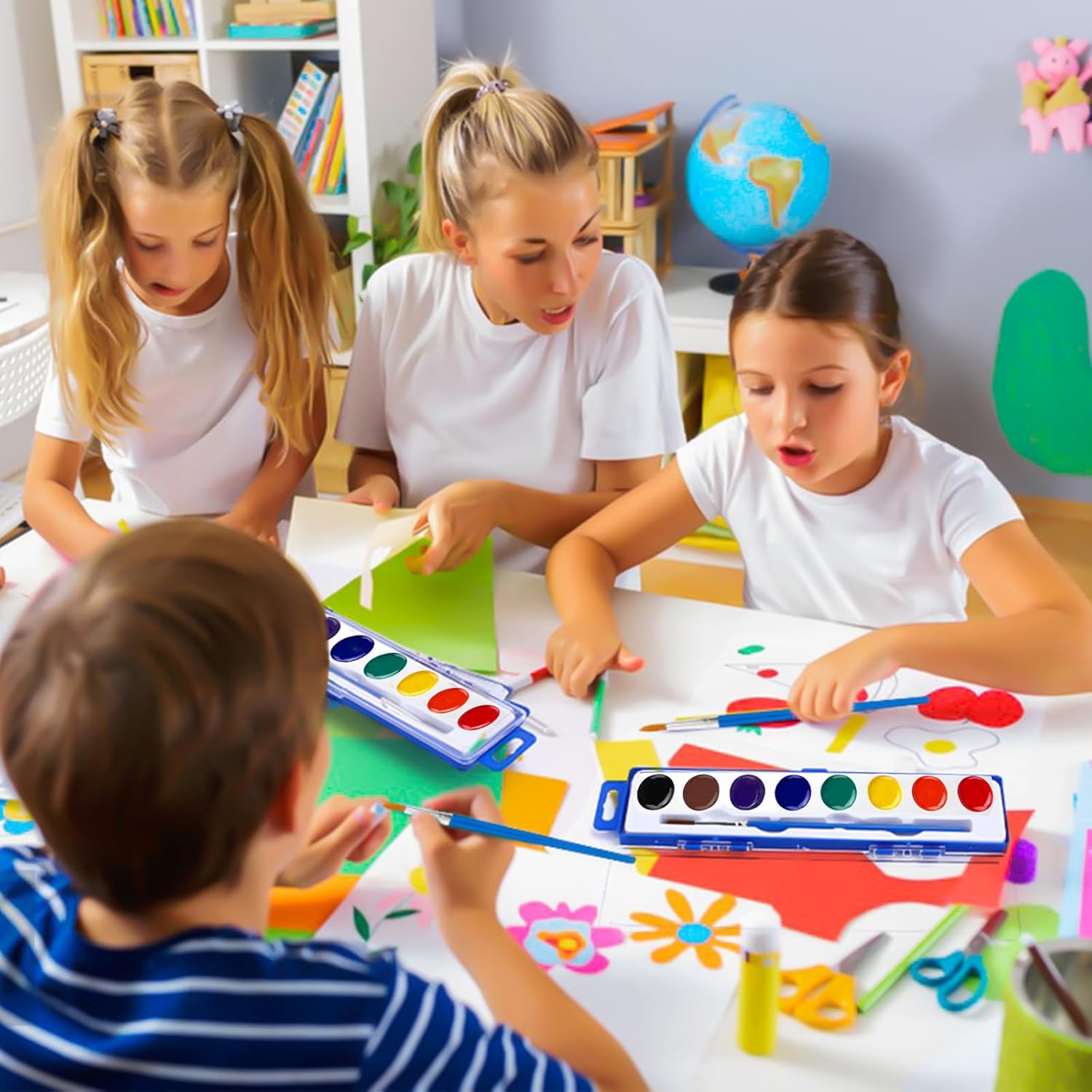 FUMILE Watercolor Paint Set Bulk,5 Pack,8 Colors Watercolors Paint with Paintbrush.Washable Watercolor Paint Set Kids for Parties,Birthday Party Favor,valentines for kids classroom.