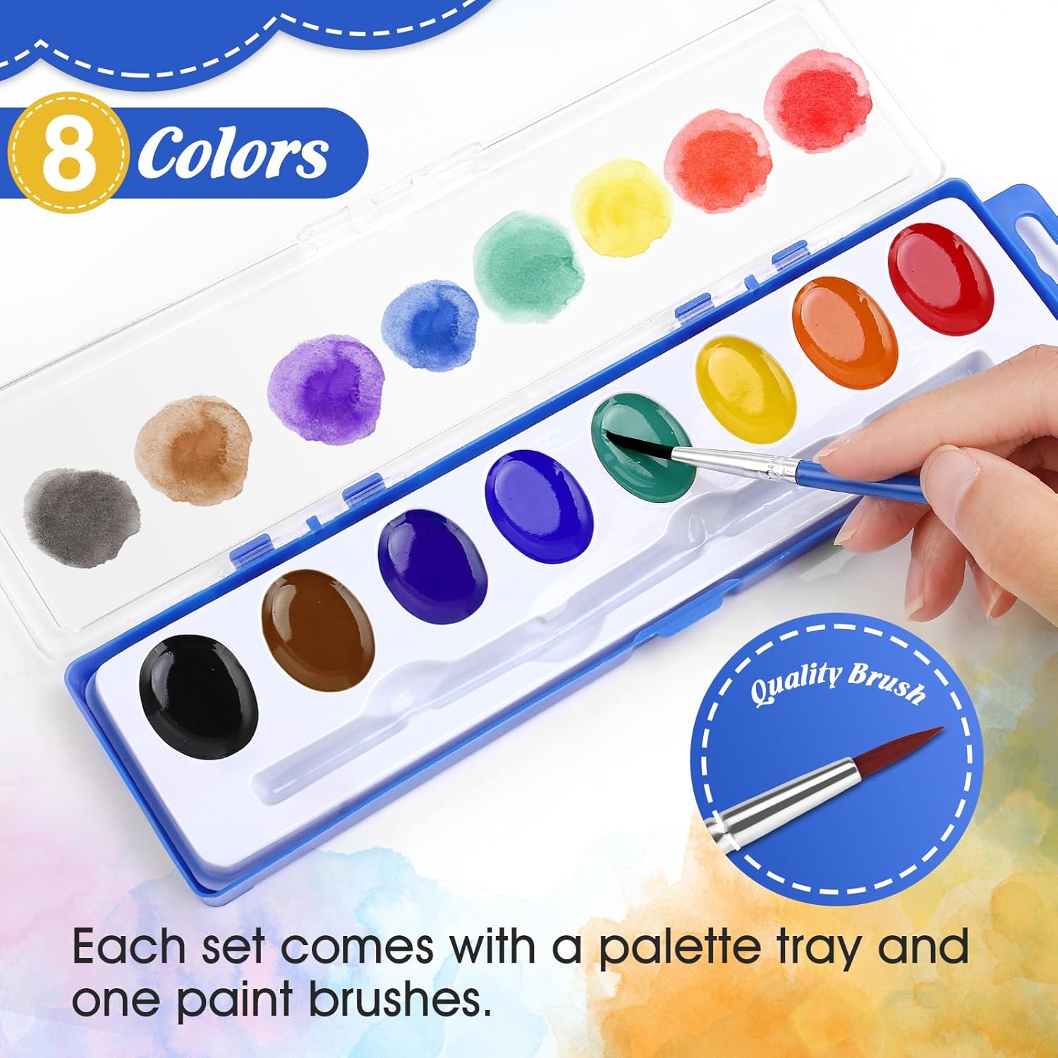 Alternative view of FUMILE Watercolor Paint Set Bulk,5 Pack,8 Colors Watercolors Paint with Paintbrush.Washable Watercolor Paint Set Kids for Parties,Birthday Party Favor,valentines for kids classroom.