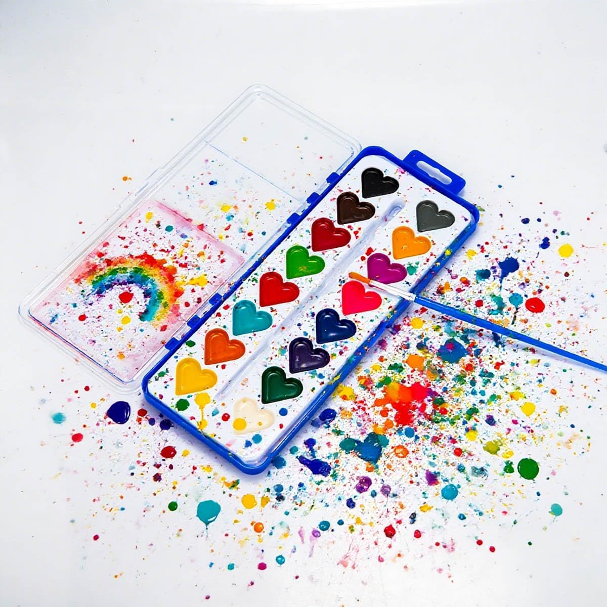 36Pack Heart Watercolor Paint Set with Paintbrush for Kids, Valentines Day Gifts for Kid Prizes Exchange Gifts Valentines Party Favors for Preschool Classroom School