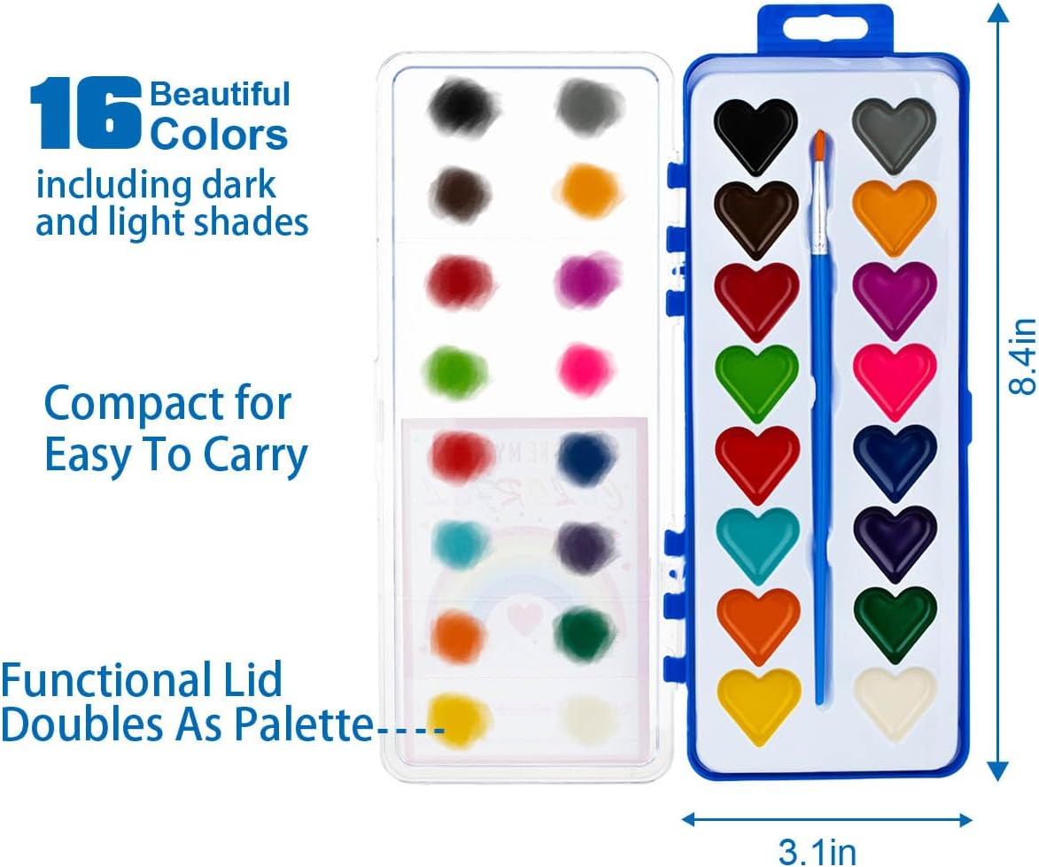 Alternative view of 36Pack Heart Watercolor Paint Set with Paintbrush for Kids, Valentines Day Gifts for Kid Prizes Exchange Gifts Valentines Party Favors for Preschool Classroom School