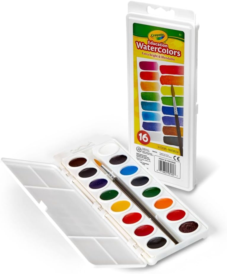 Alternative view of Crayola Watercolor Paint Set (16 Count), Washable Paint for Kids, 1 Paint Brush, Arts & Crafts Supplies, Assorted Colors, Ages 4+