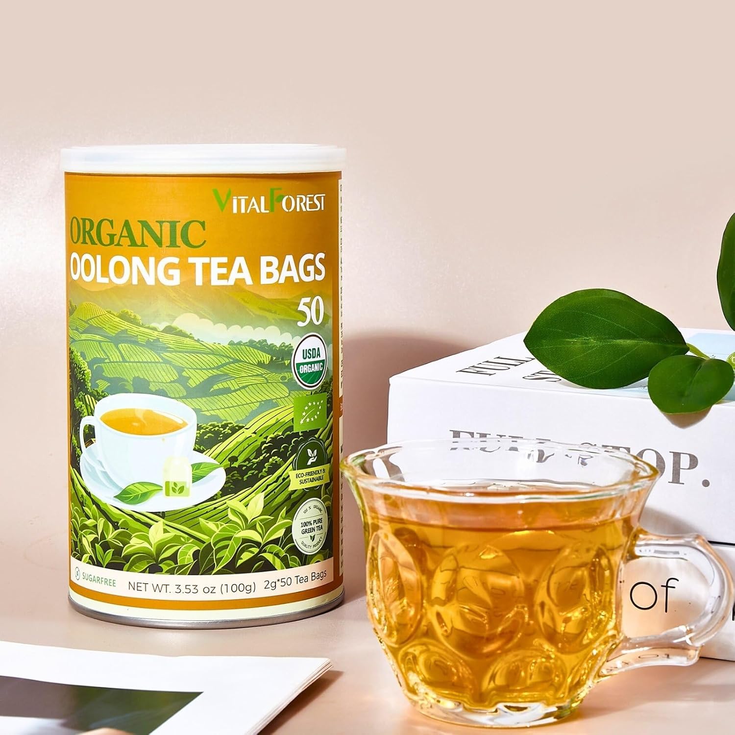 Organic Oolong Tea Bags, 50 Count, Unbleached, ECO-Conscious Chinese Oolong Tea, VitalForest High Mountain Tea Tie Guan Yin, Non-GMO, Container Pack for Gift Set - Image 7