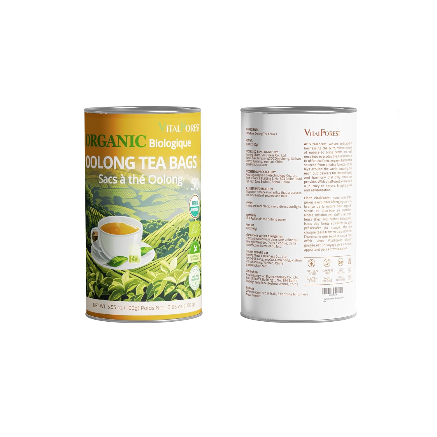 Organic Oolong Tea Bags, 50 Count, Unbleached, ECO-Conscious Chinese Oolong Tea, VitalForest High Mountain Tea Tie Guan Yin, Non-GMO, Container Pack for Gift Set - Image 8