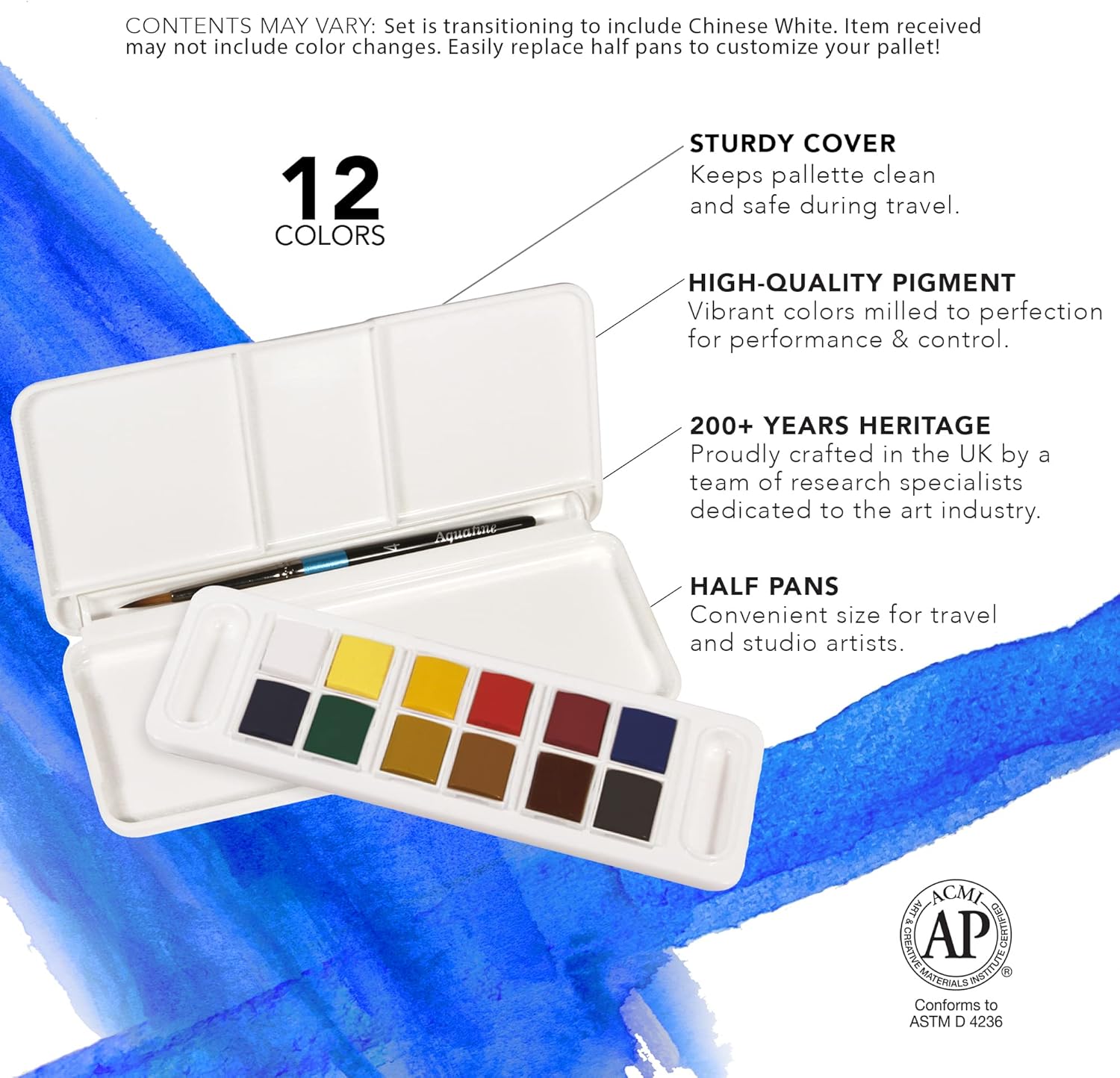 Alternative view of Daler Rowney Aquafine 12-pc Watercolor Travel Set - Watercolor Paint Set for Watercolor Paper and More - Watercolor Set for Artists and Students - Water Color Paint for All Skill Levels