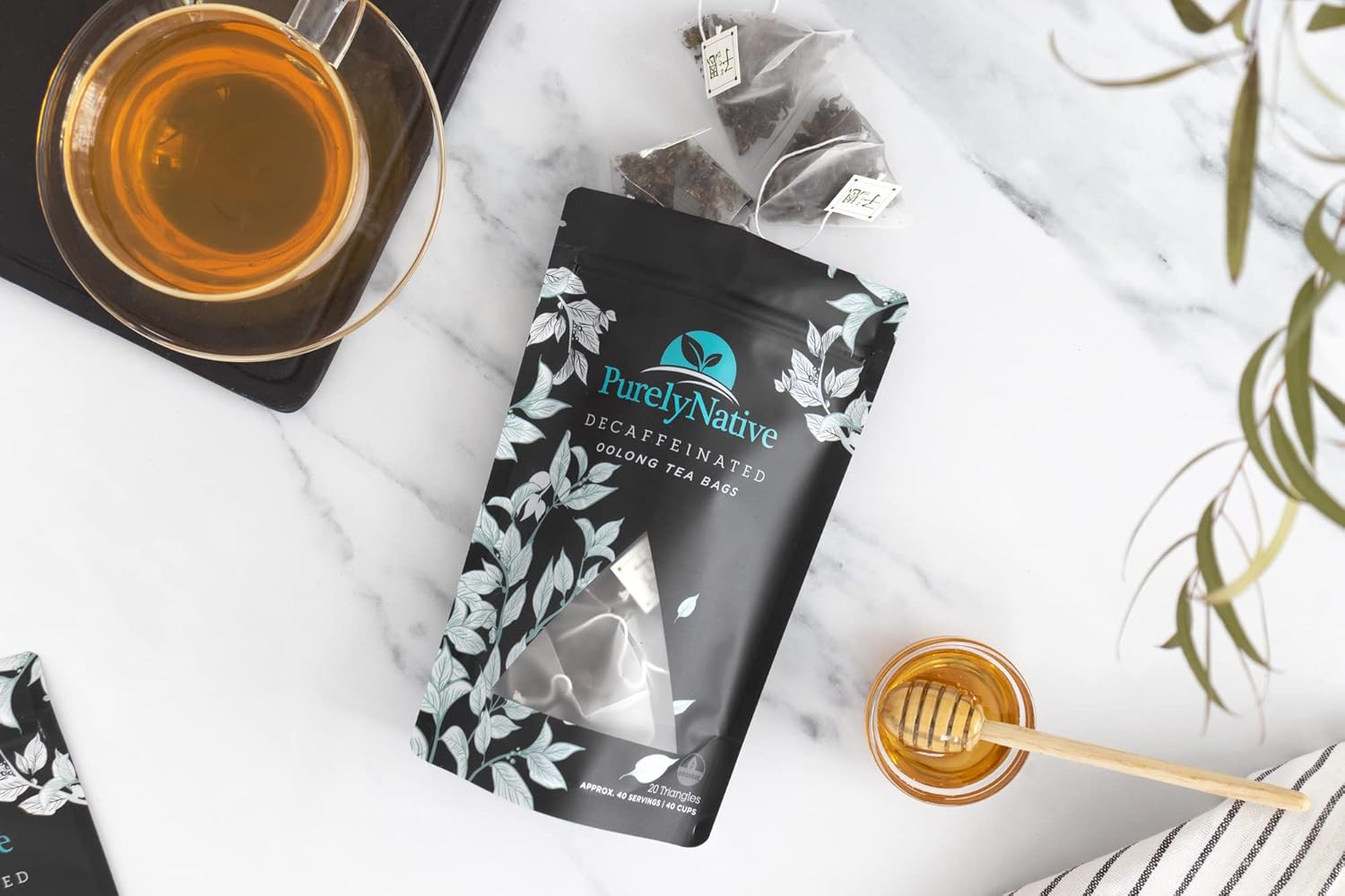 Decaffeinated Oolong Tea Bags, Great For Caffeine Free Hot Brew, Iced Or Kombucha Tea | Decaf Oolong Tea Triangles | 20 Tea Bag Sachets Makes 40 Cups Of Tea