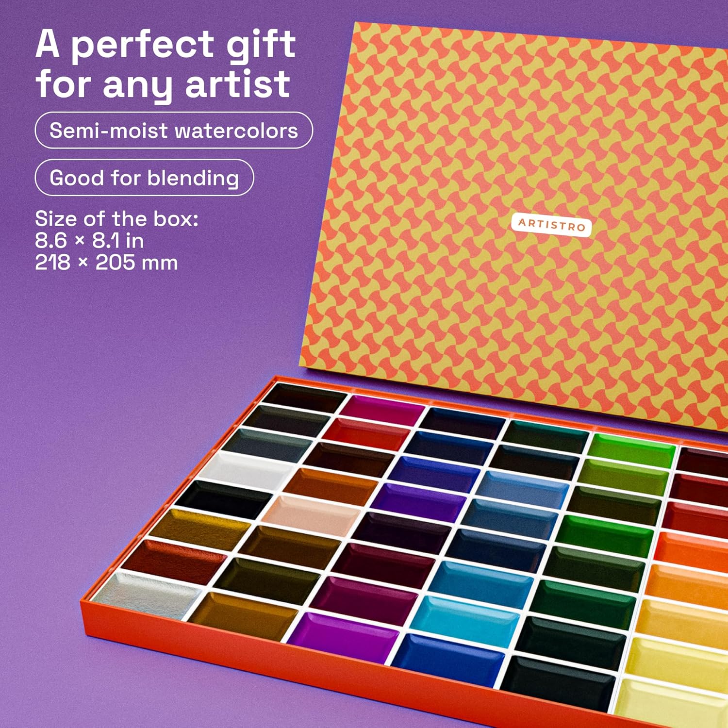 ARTISTRO Professional Watercolor Paint Set for Adults - 48 Pigment-Rich Colors, XL Pans, ASTM-I Lightfastness, High Tinting Strength Watercolor Set for Professionals made by professionals